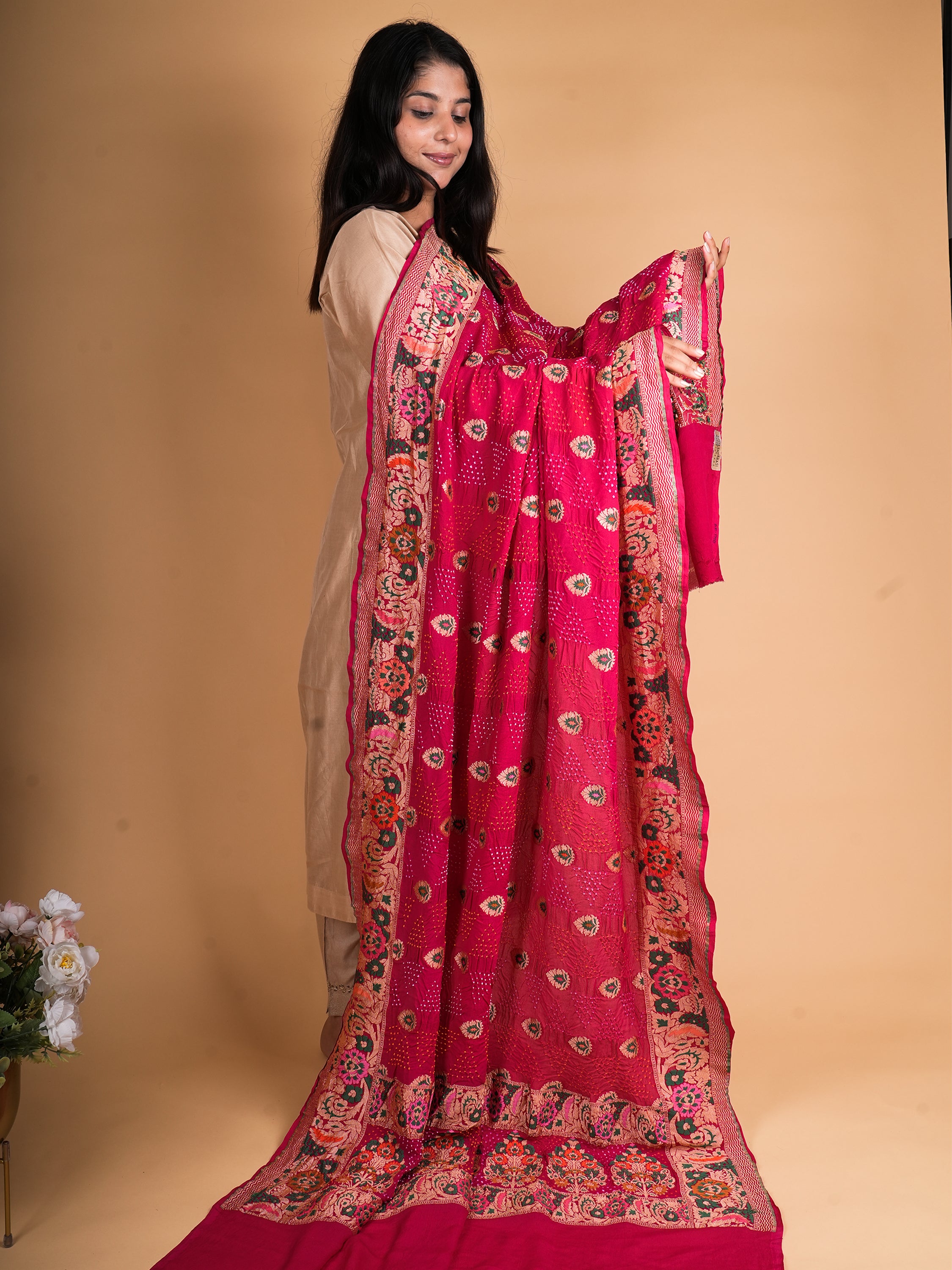 Pure Khaddi Georgette Neemzari Rai Bandhani Tilfi Dupatta