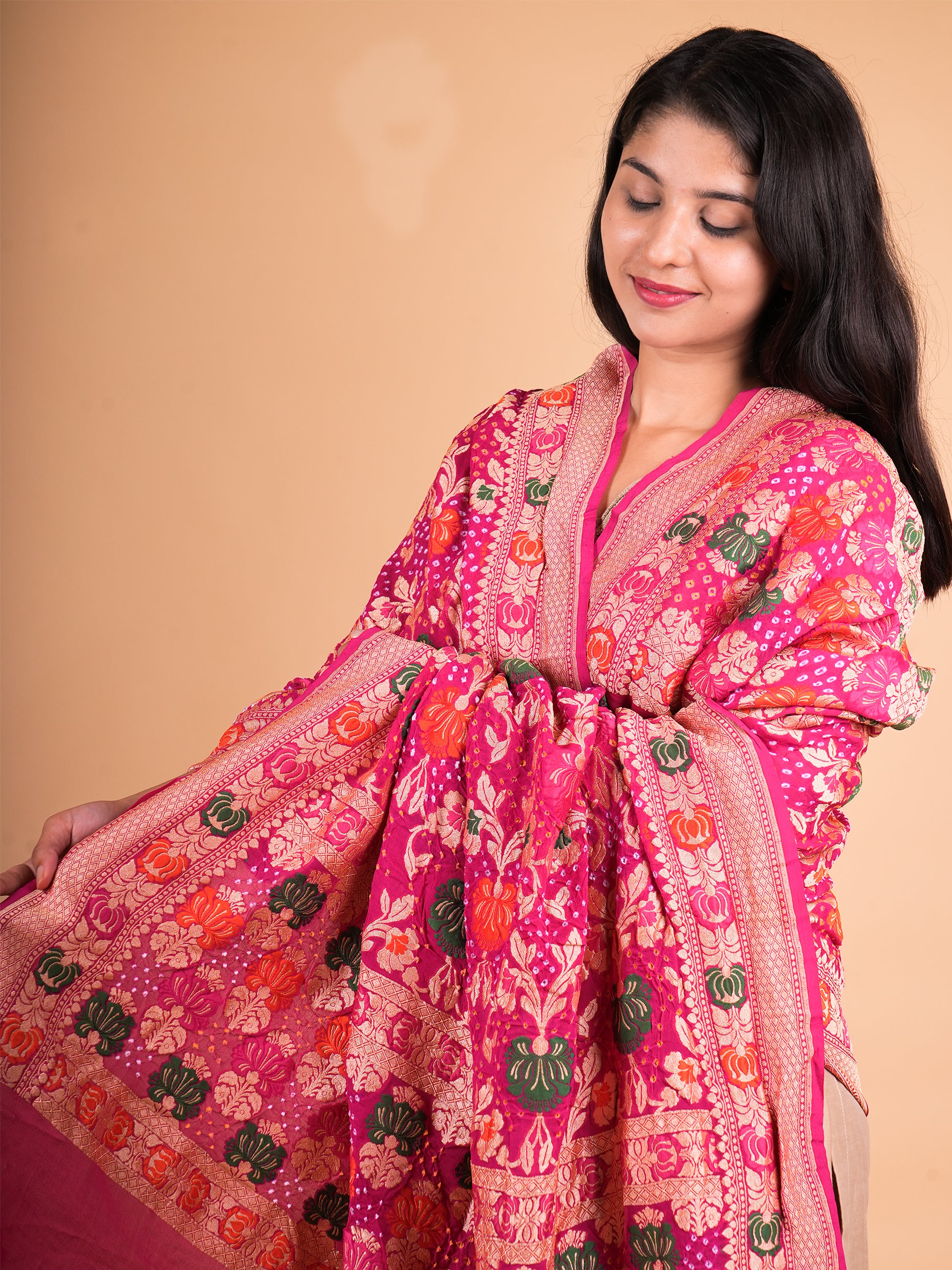 Pure Khaddi Georgette Neemzari Meenakari Bandhani Dupatta