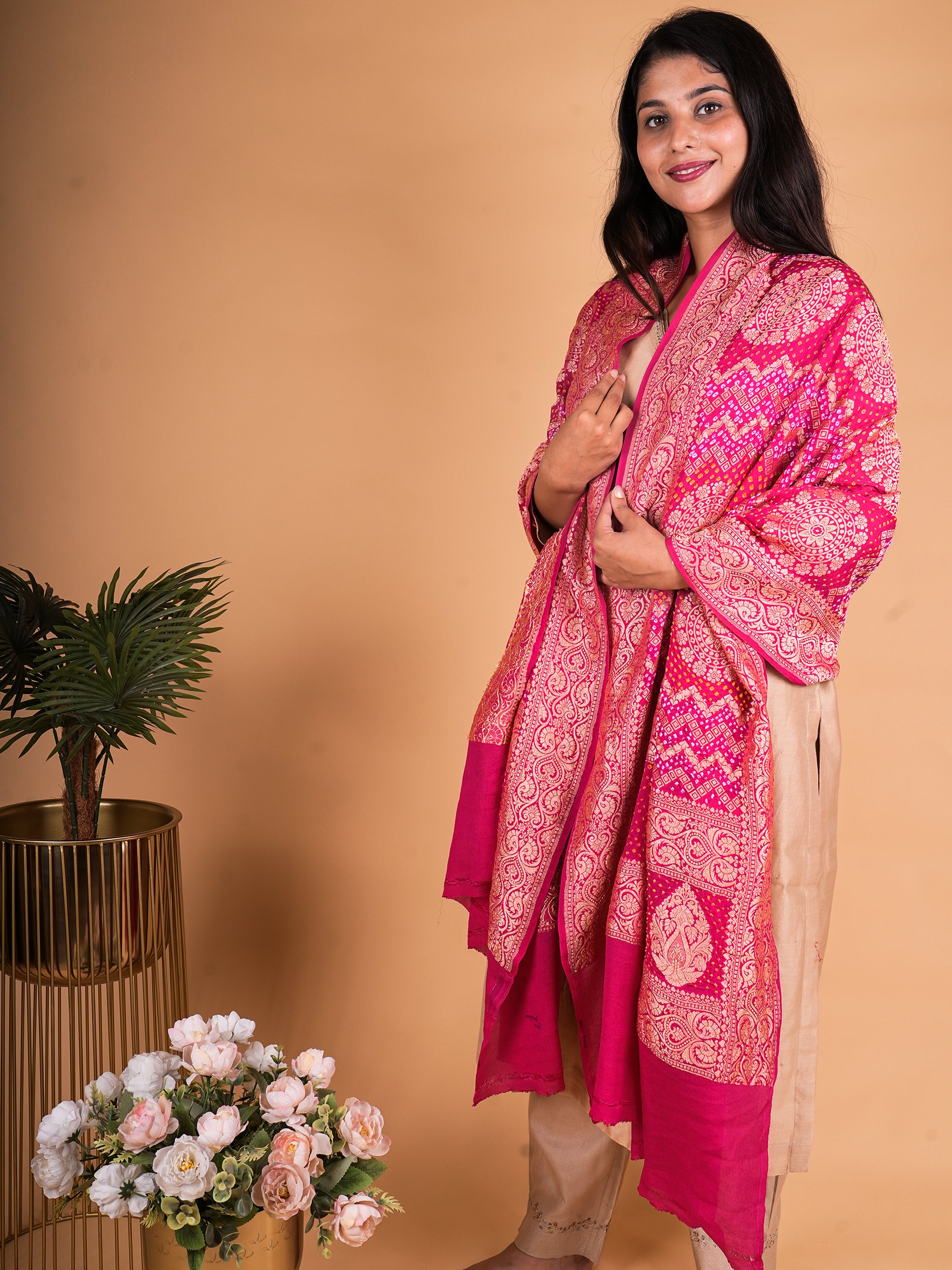 Pure Khaddi Georgette Neemzari Rai Bandhani Dupatta