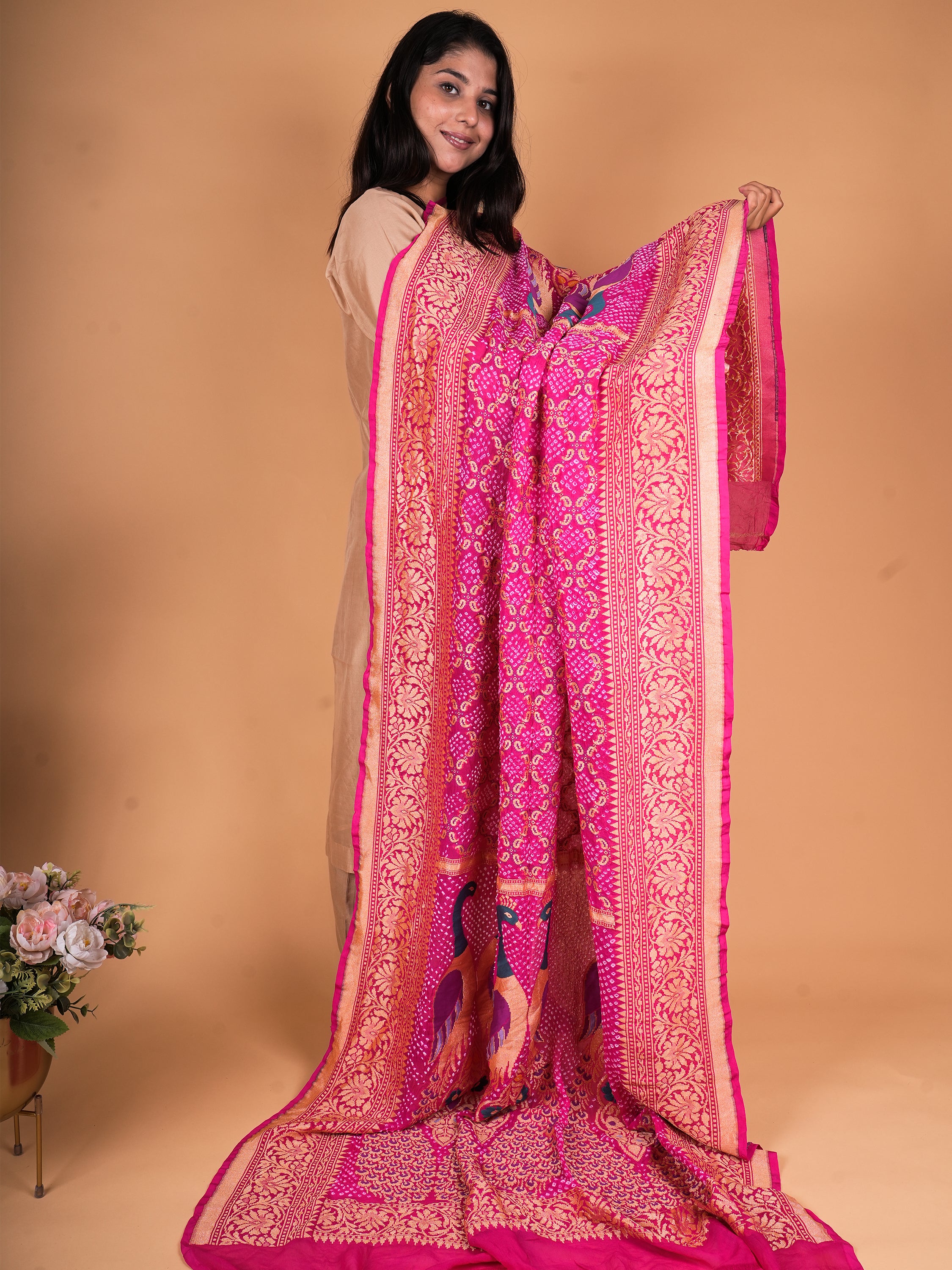 Pure Khaddi Georgette Neemzari Rai Bandhani Dupatta