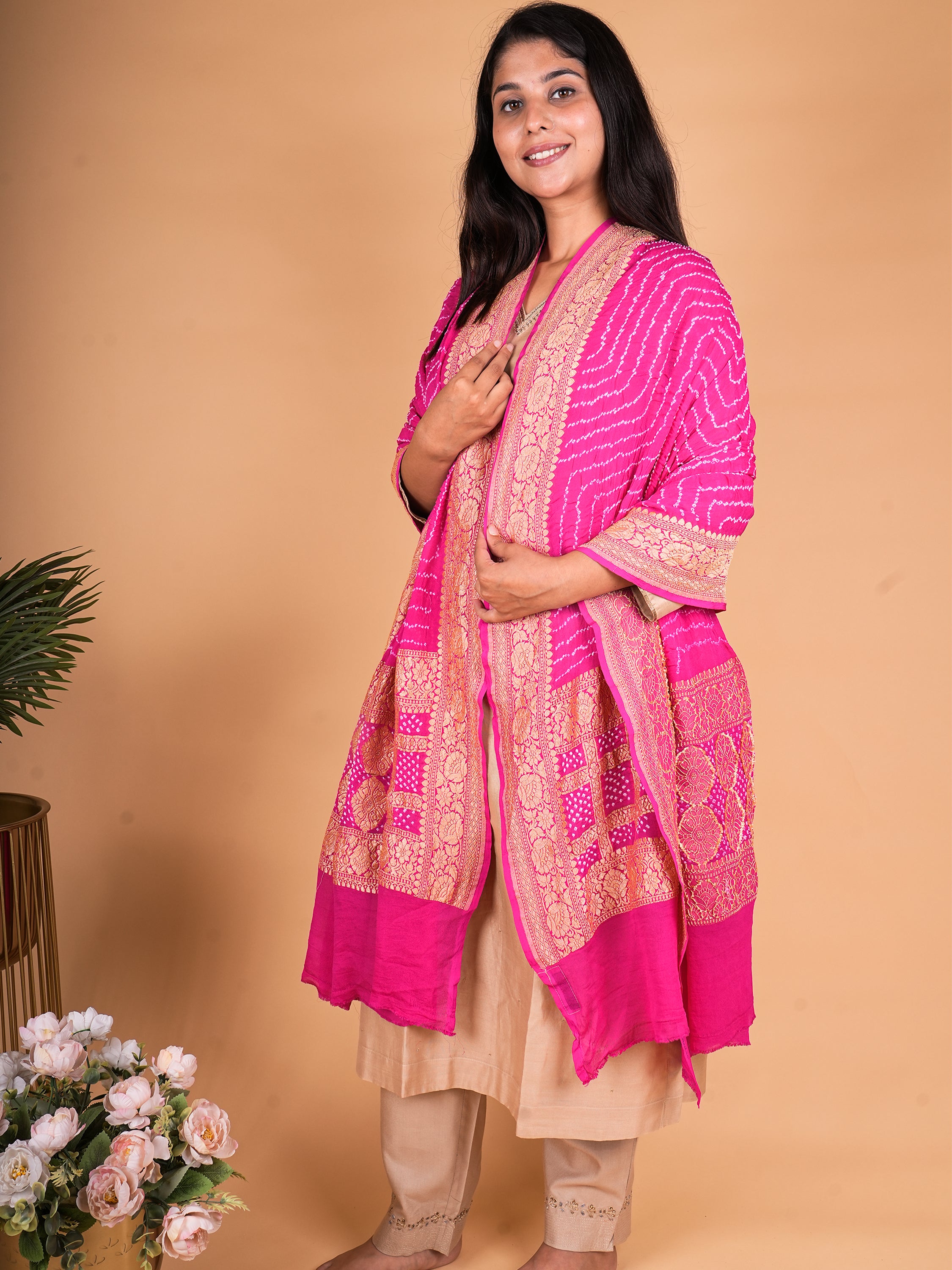 Pure Khaddi Georgette Neemzari Rai Bandhani Dupatta
