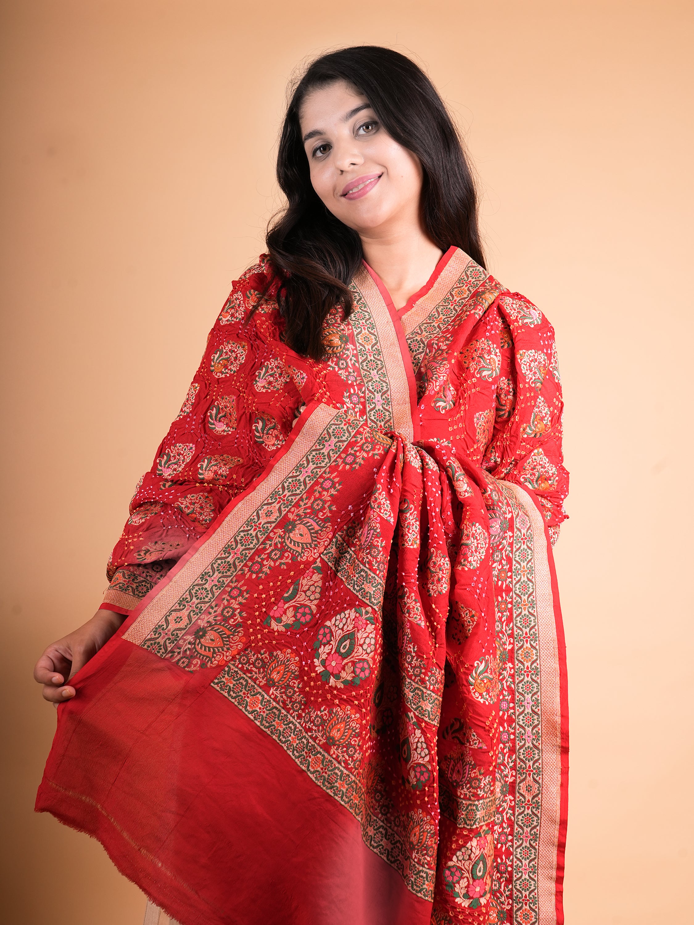 Pure Khaddi Georgette Neemzari Tilfi Bandhani Dupatta