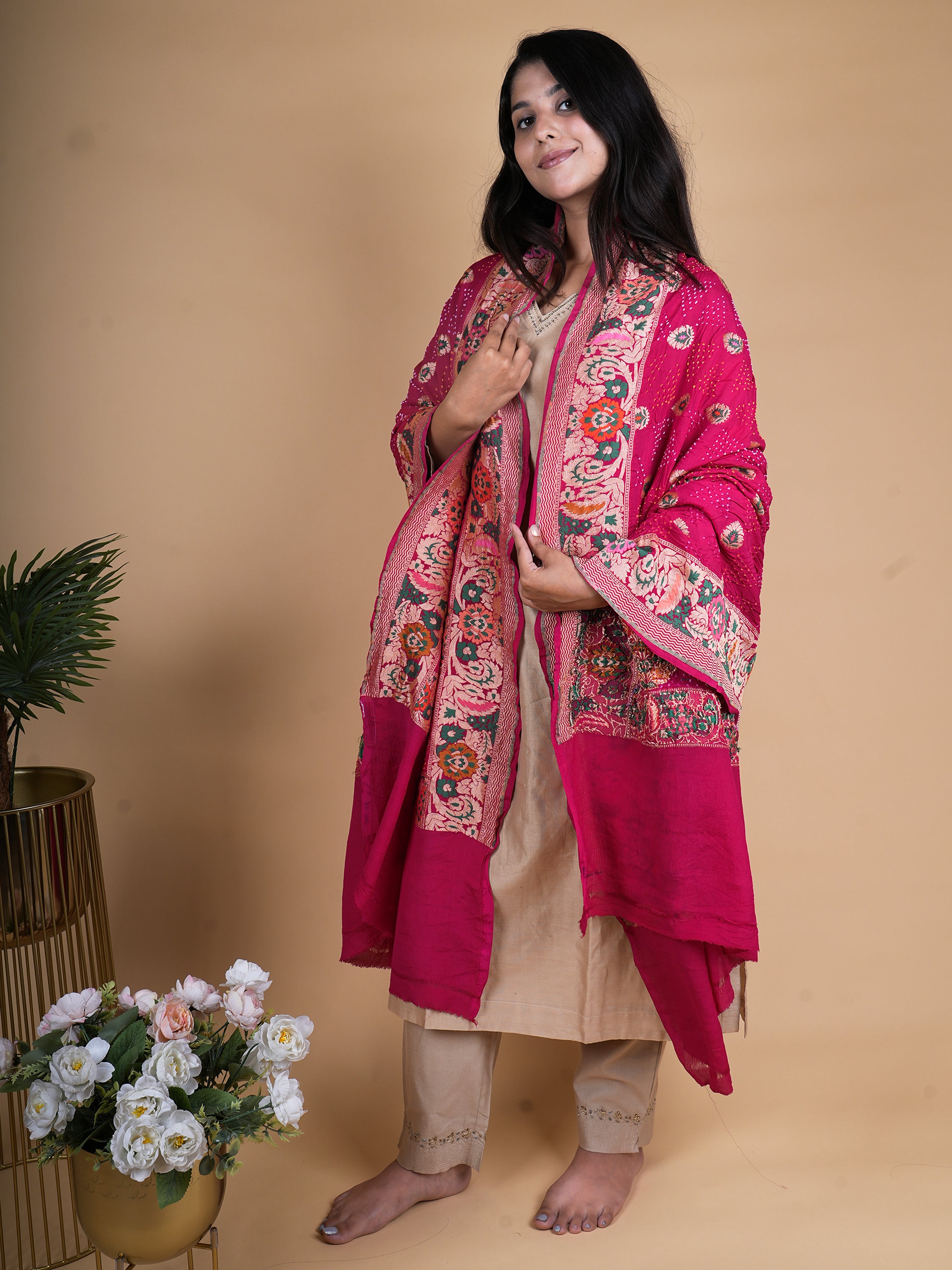 Pure Khaddi Georgette Neemzari Rai Bandhani Tilfi Dupatta