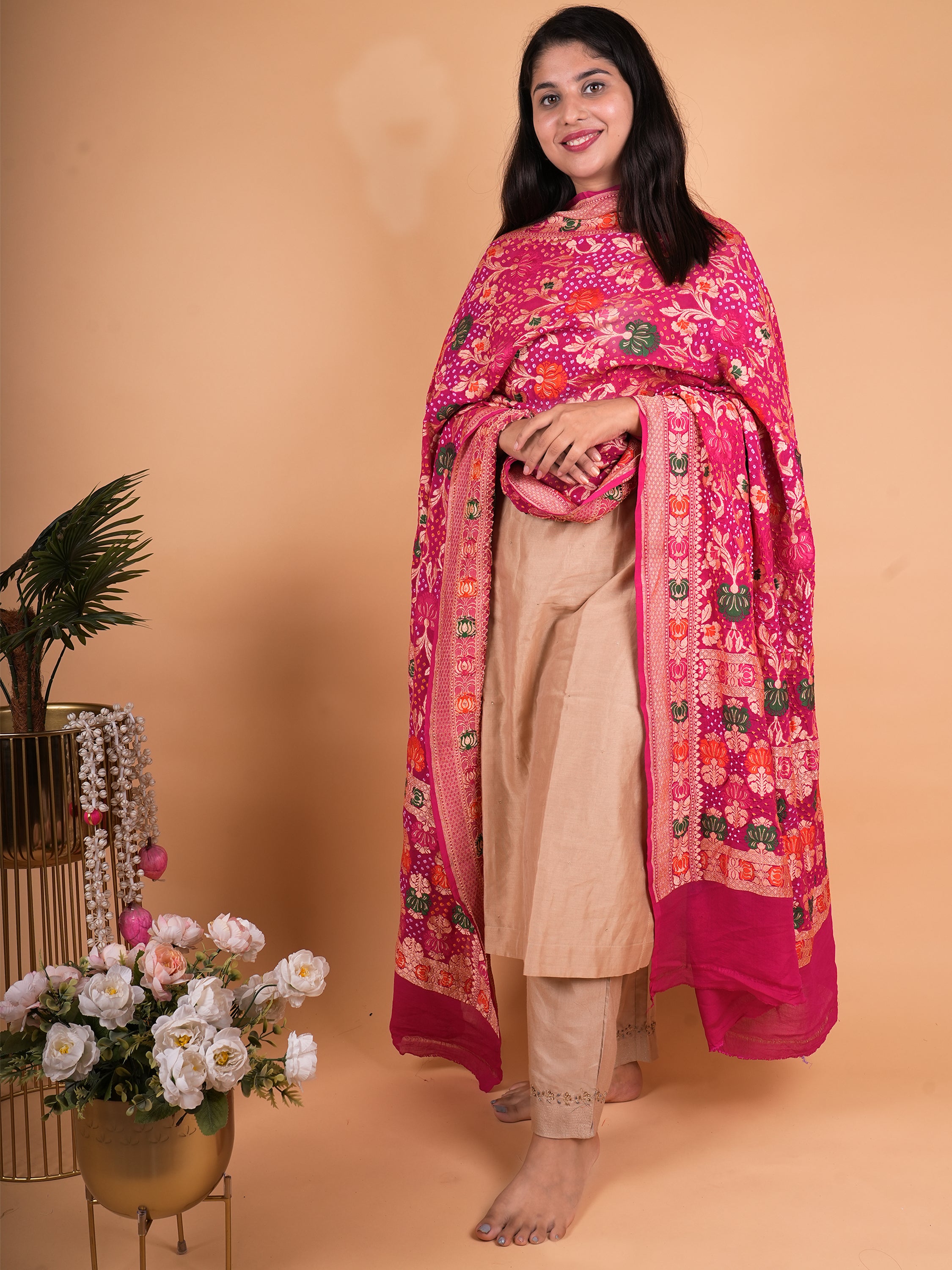 Pure Khaddi Georgette Neemzari Meenakari Bandhani Dupatta