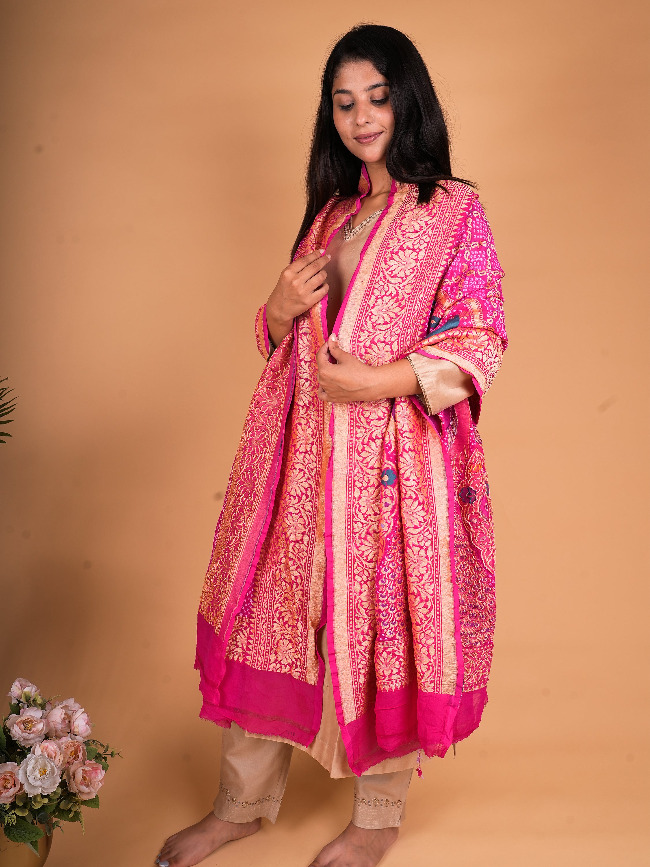 Pure Khaddi Georgette Neemzari Rai Bandhani Dupatta