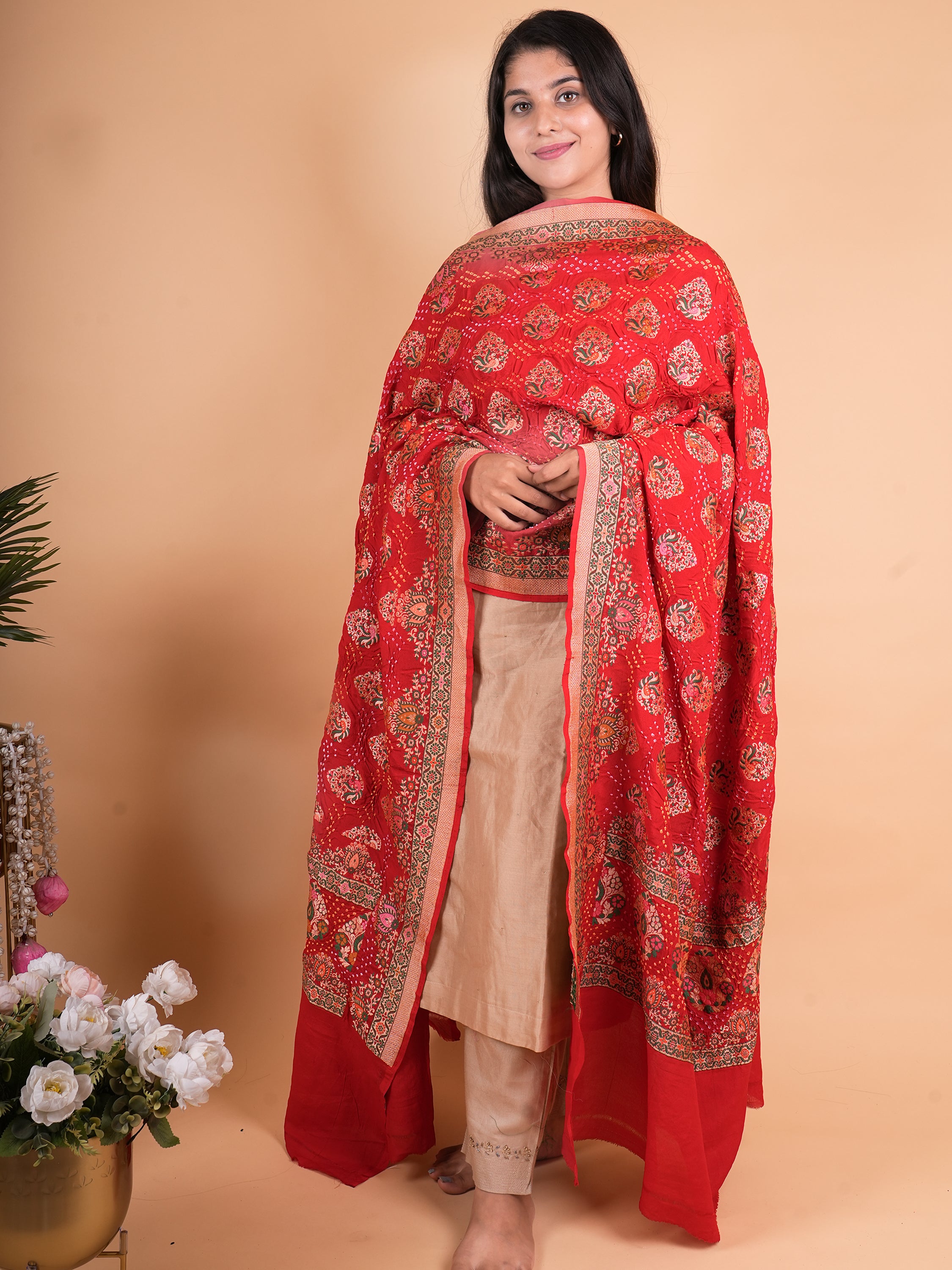 Pure Khaddi Georgette Neemzari Tilfi Bandhani Dupatta