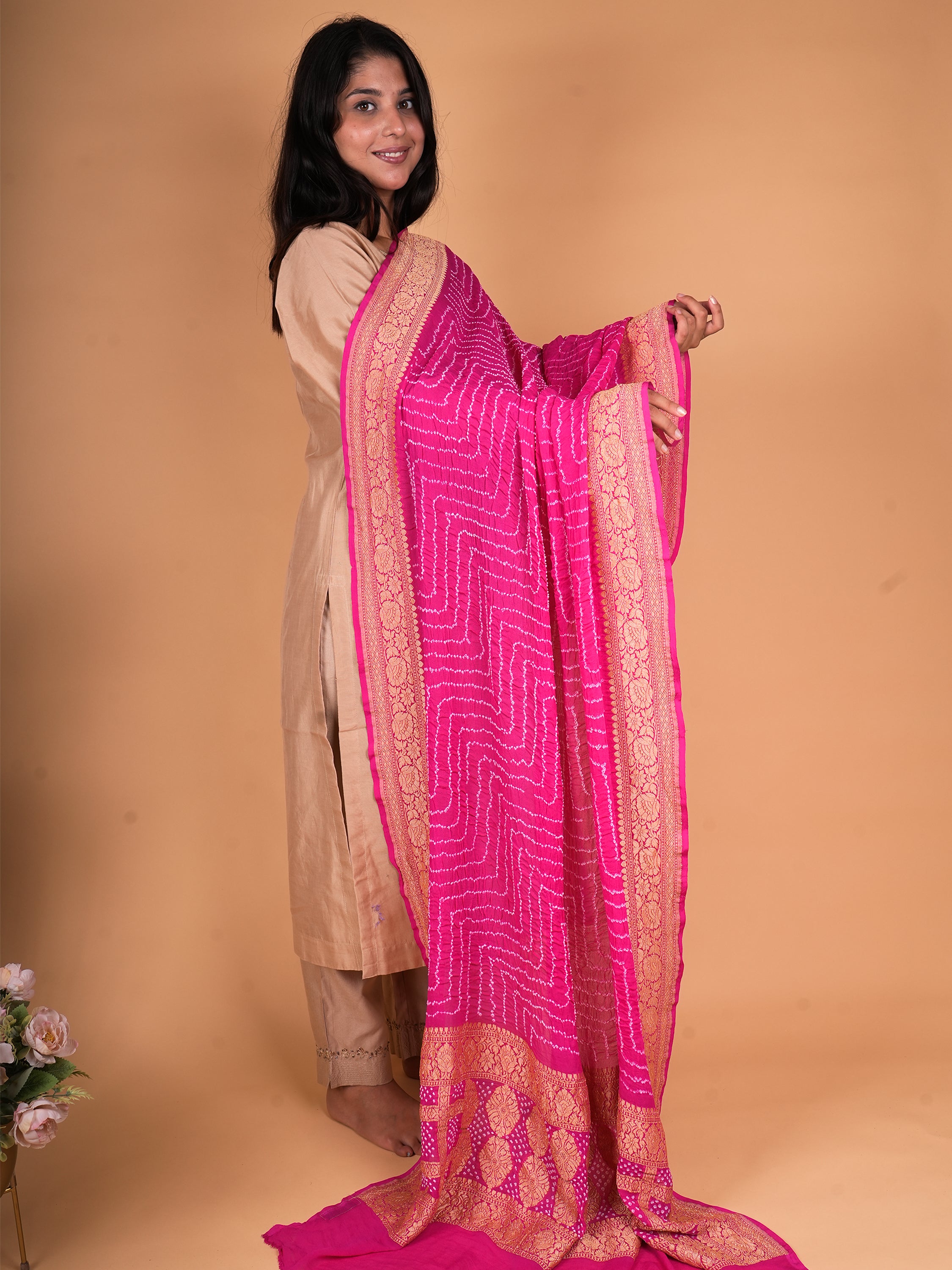 Pure Khaddi Georgette Neemzari Rai Bandhani Dupatta