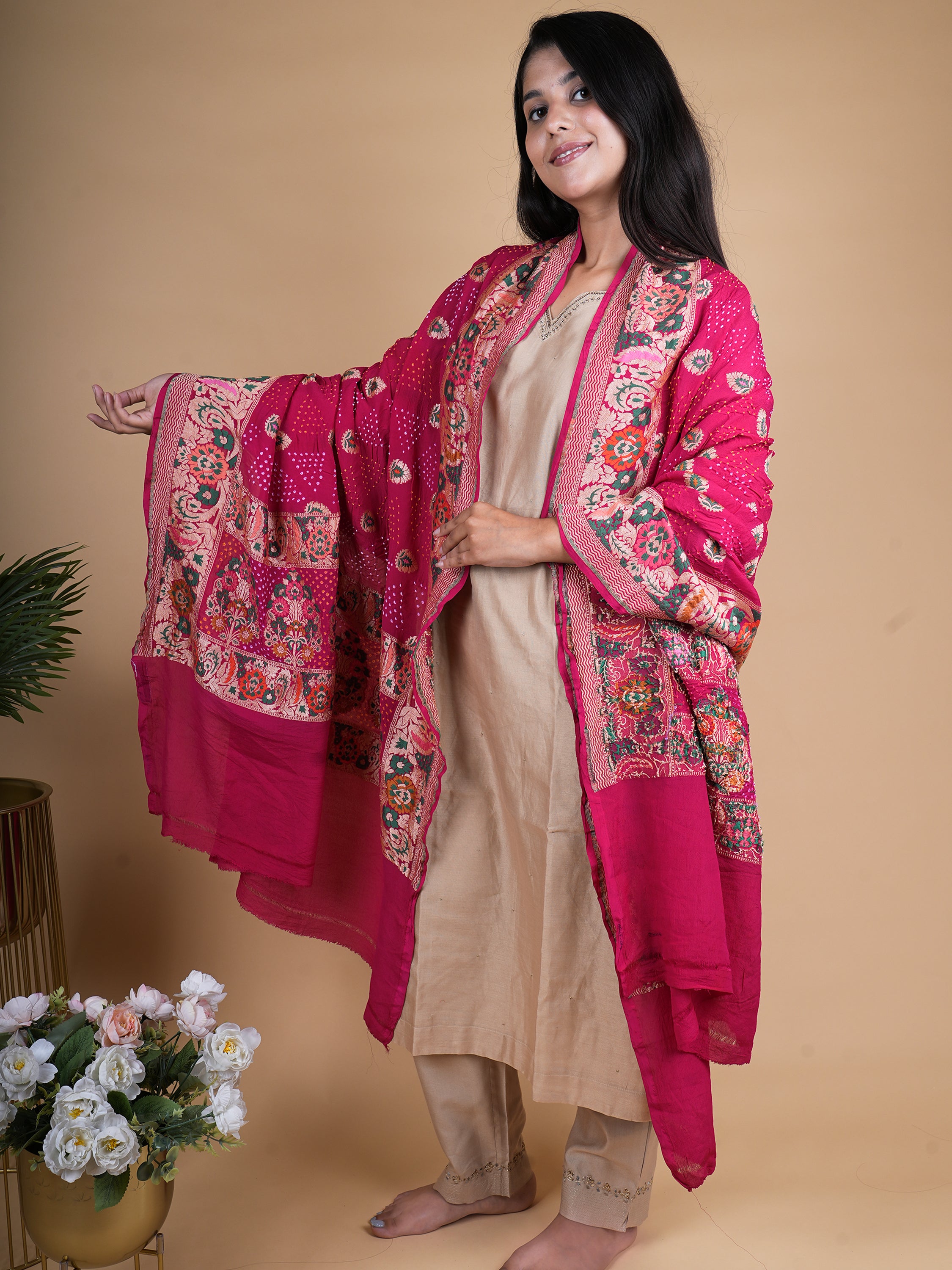 Pure Khaddi Georgette Neemzari Rai Bandhani Tilfi Dupatta