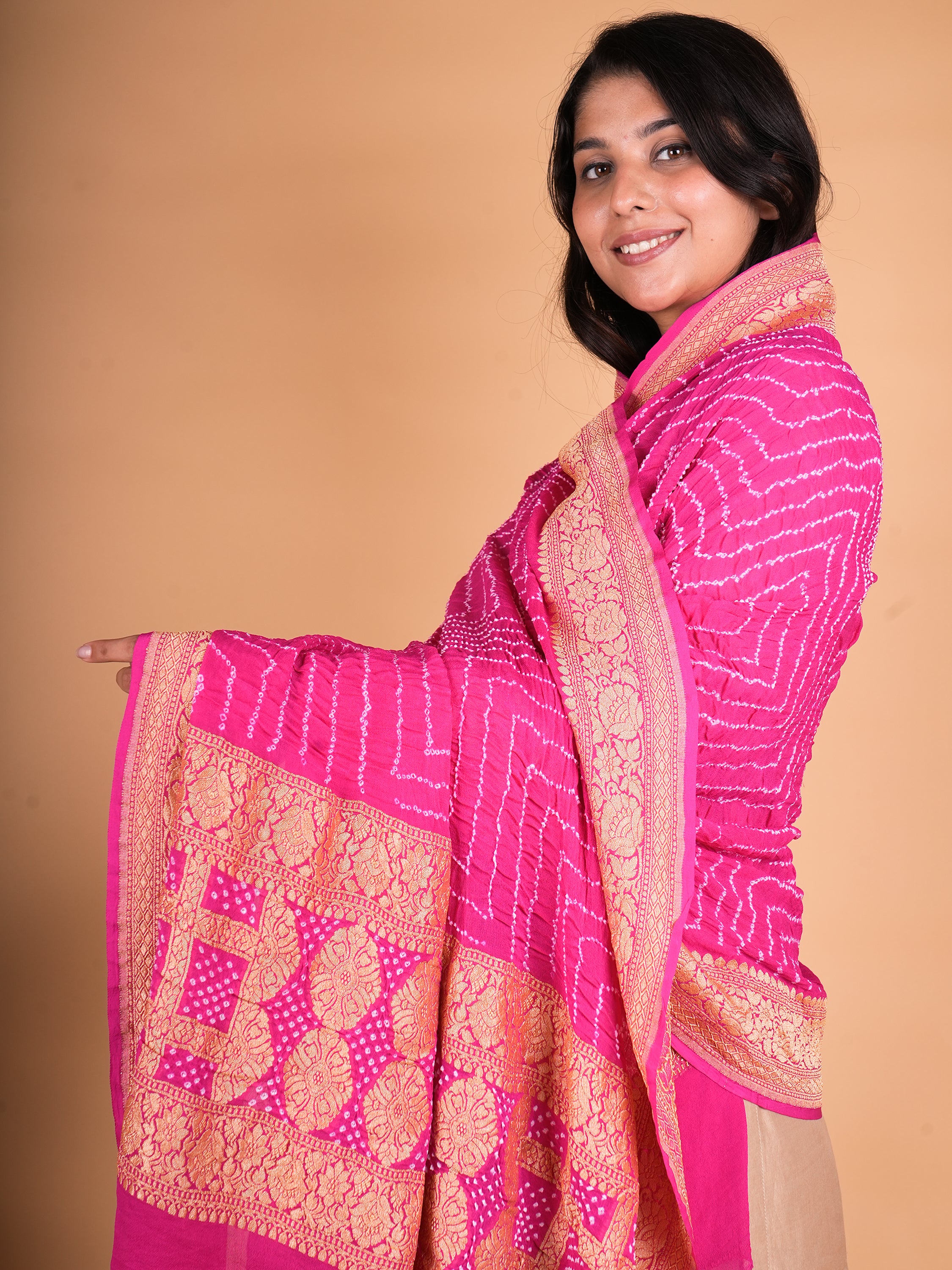 Pure Khaddi Georgette Neemzari Rai Bandhani Dupatta