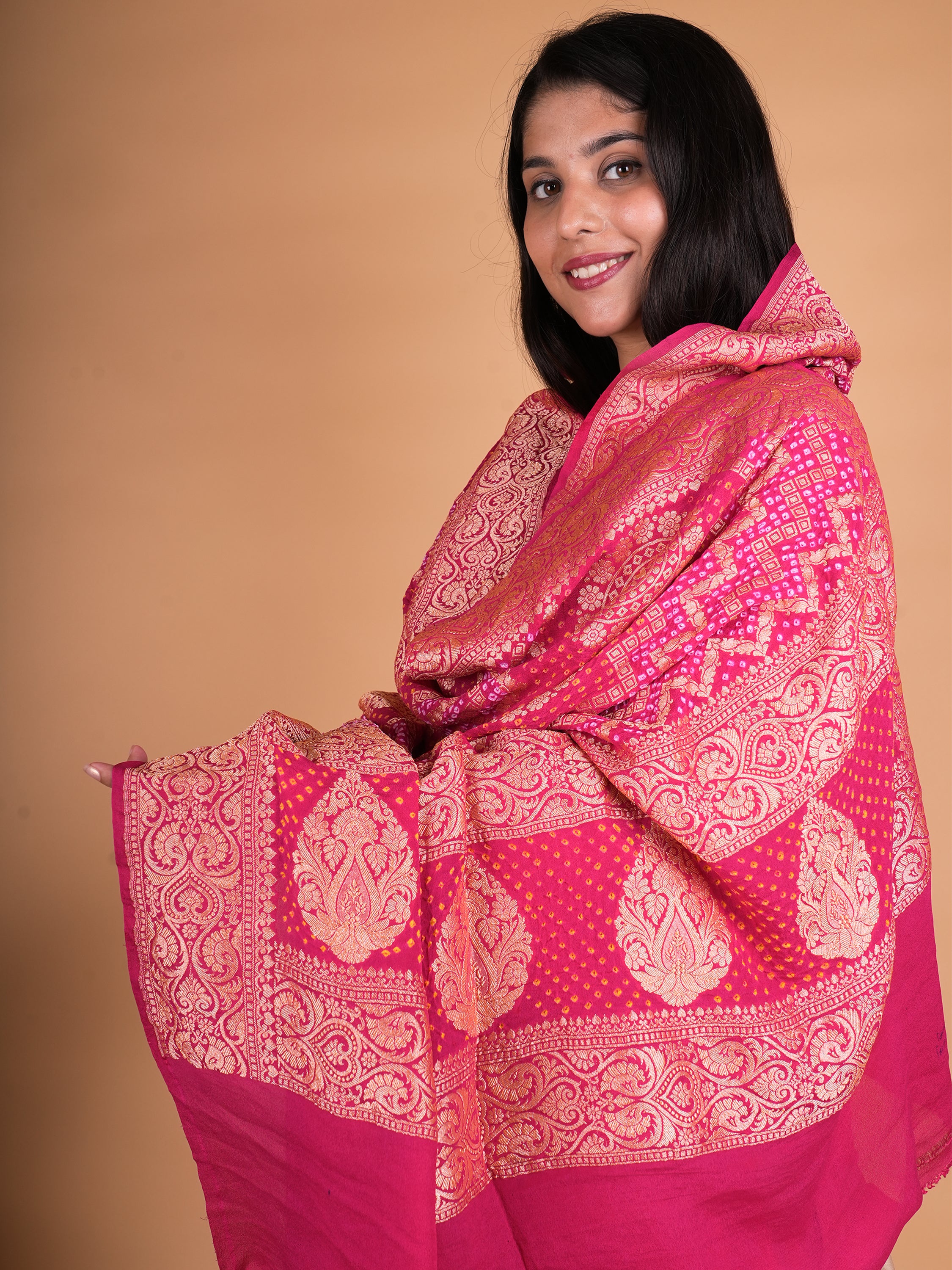 Pure Khaddi Georgette Neemzari Rai Bandhani Dupatta