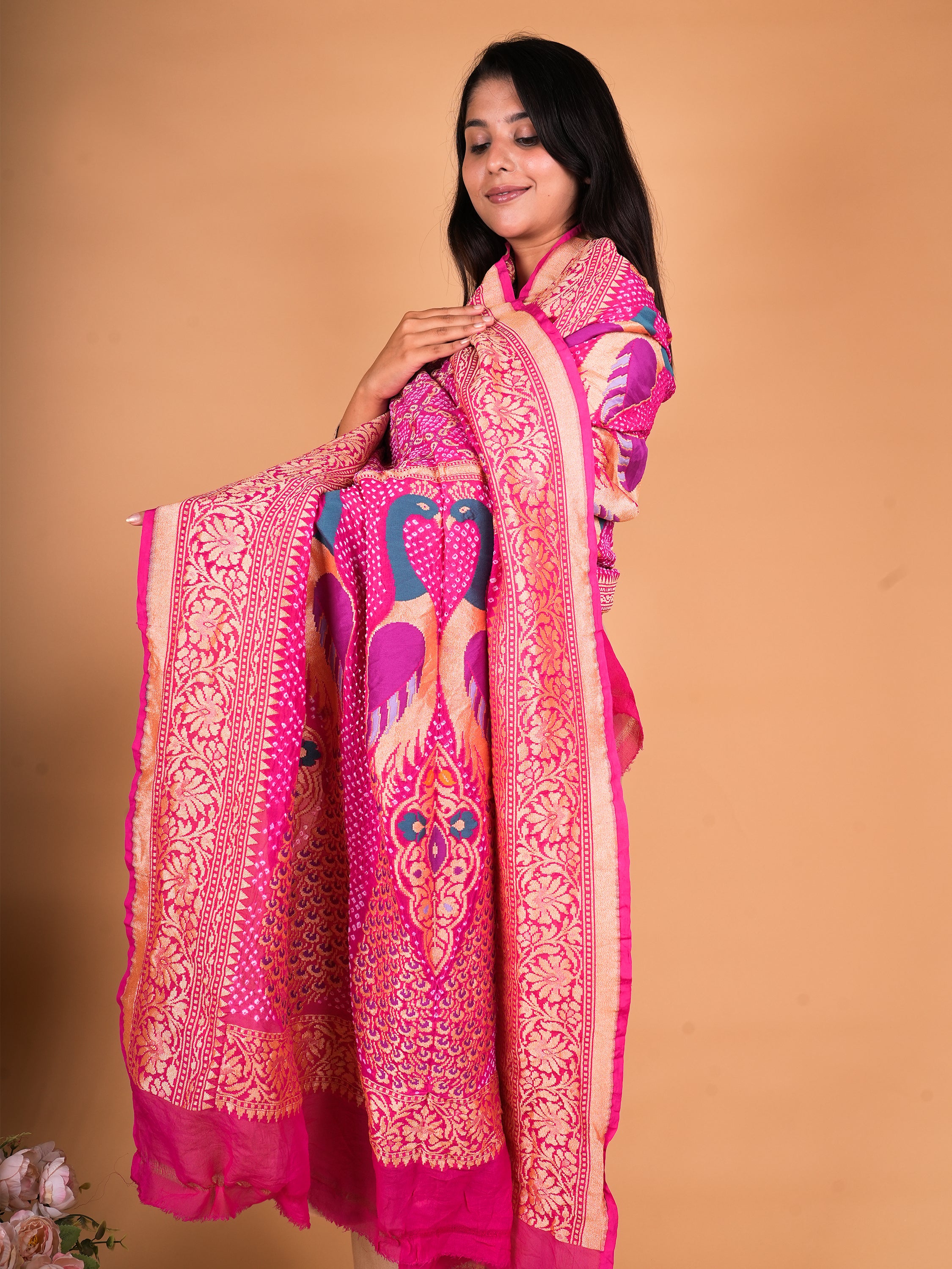 Pure Khaddi Georgette Neemzari Rai Bandhani Dupatta