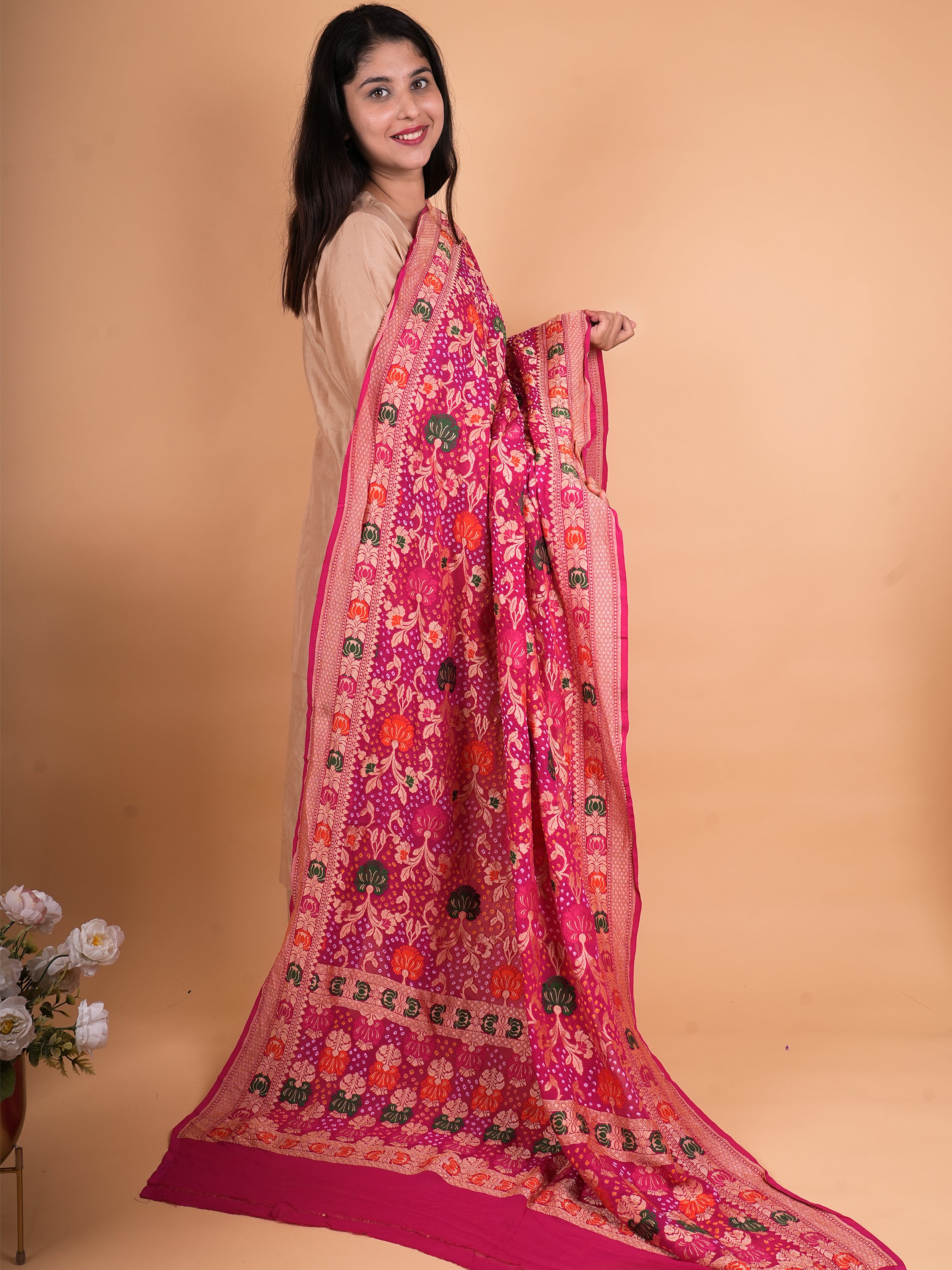 Pure Khaddi Georgette Neemzari Meenakari Bandhani Dupatta