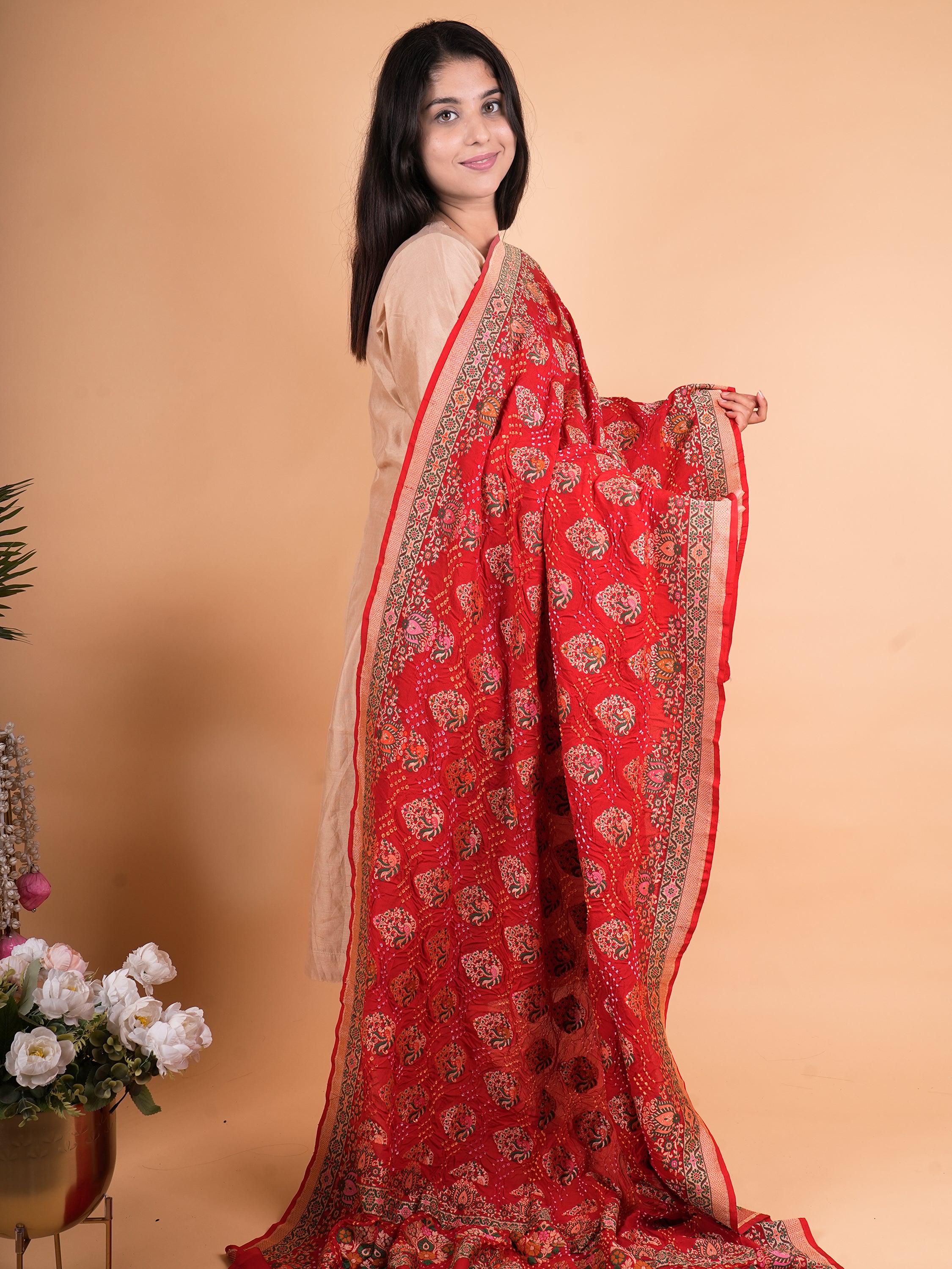 Pure Khaddi Georgette Neemzari Tilfi Bandhani Dupatta
