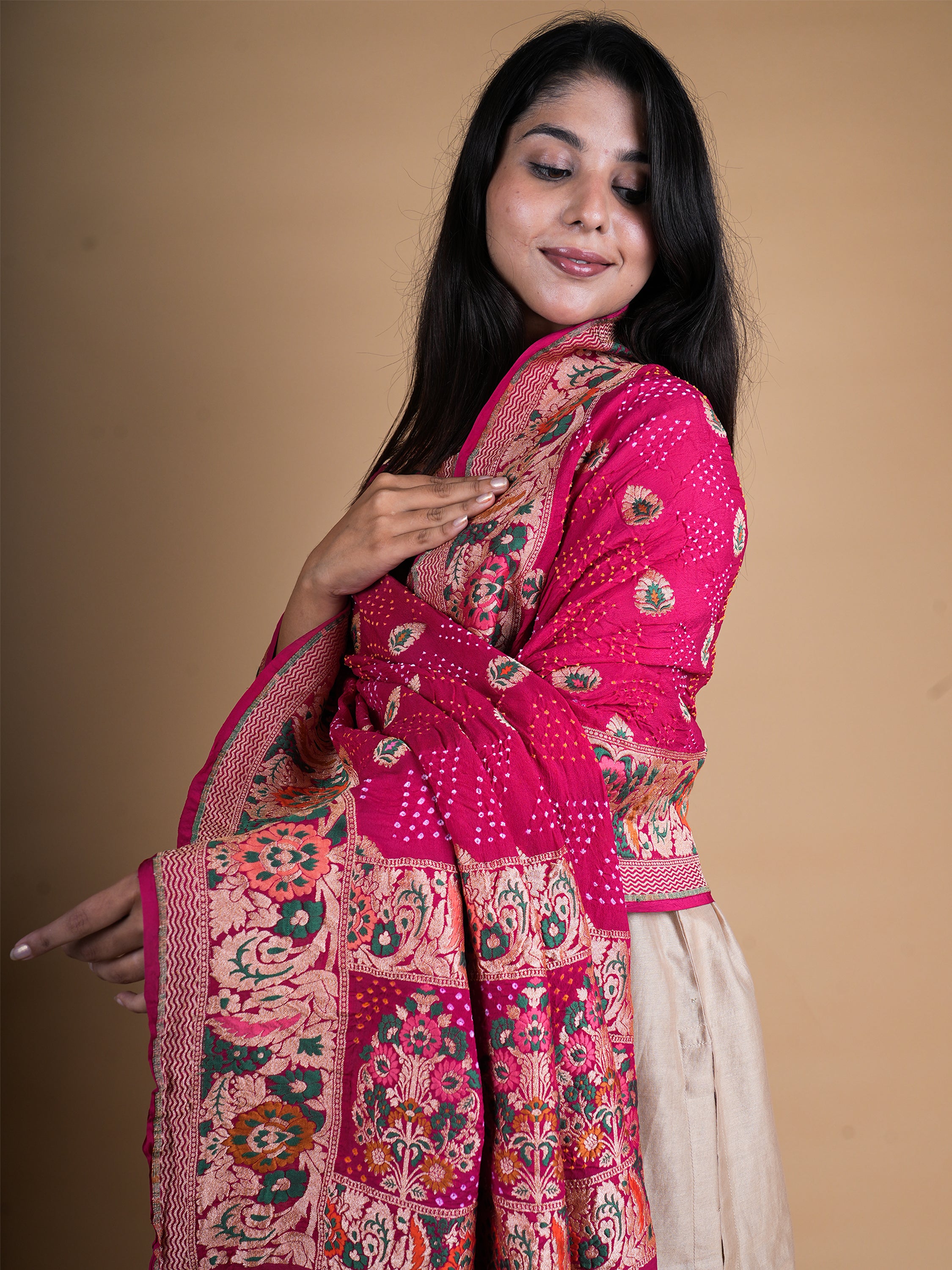 Pure Khaddi Georgette Neemzari Rai Bandhani Tilfi Dupatta
