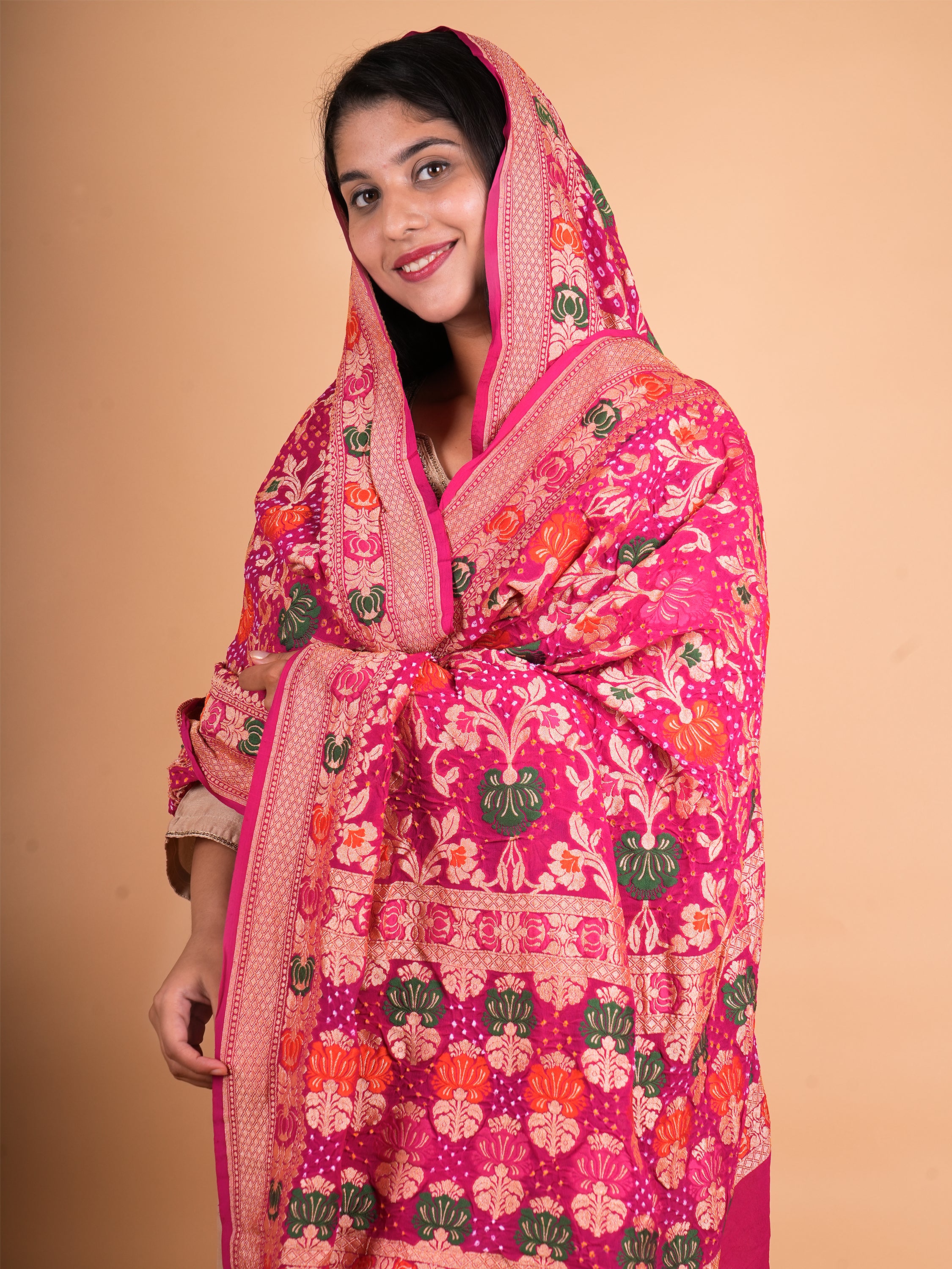 Pure Khaddi Georgette Neemzari Meenakari Bandhani Dupatta