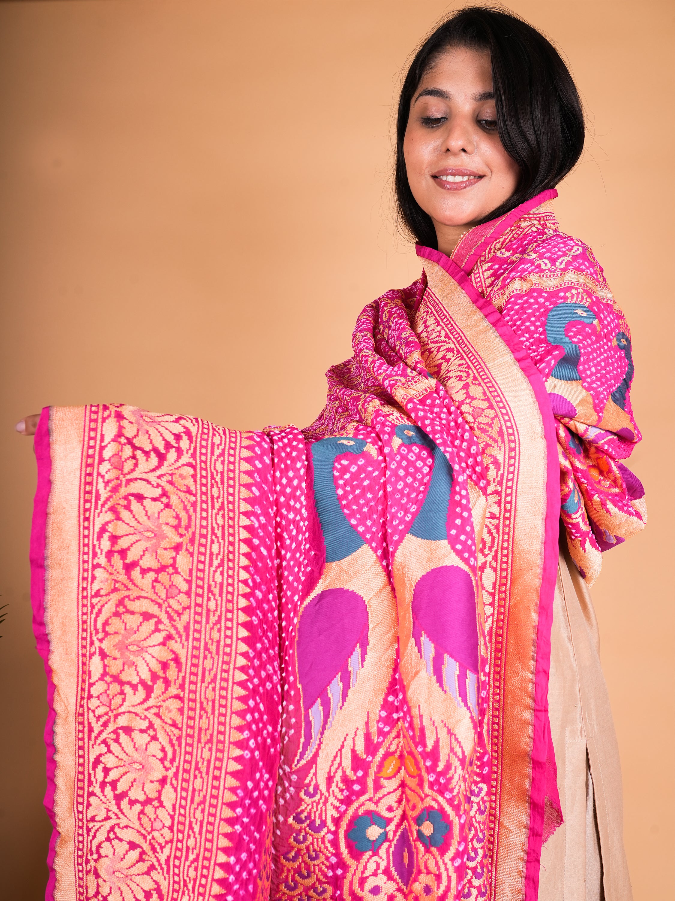 Pure Khaddi Georgette Neemzari Rai Bandhani Dupatta