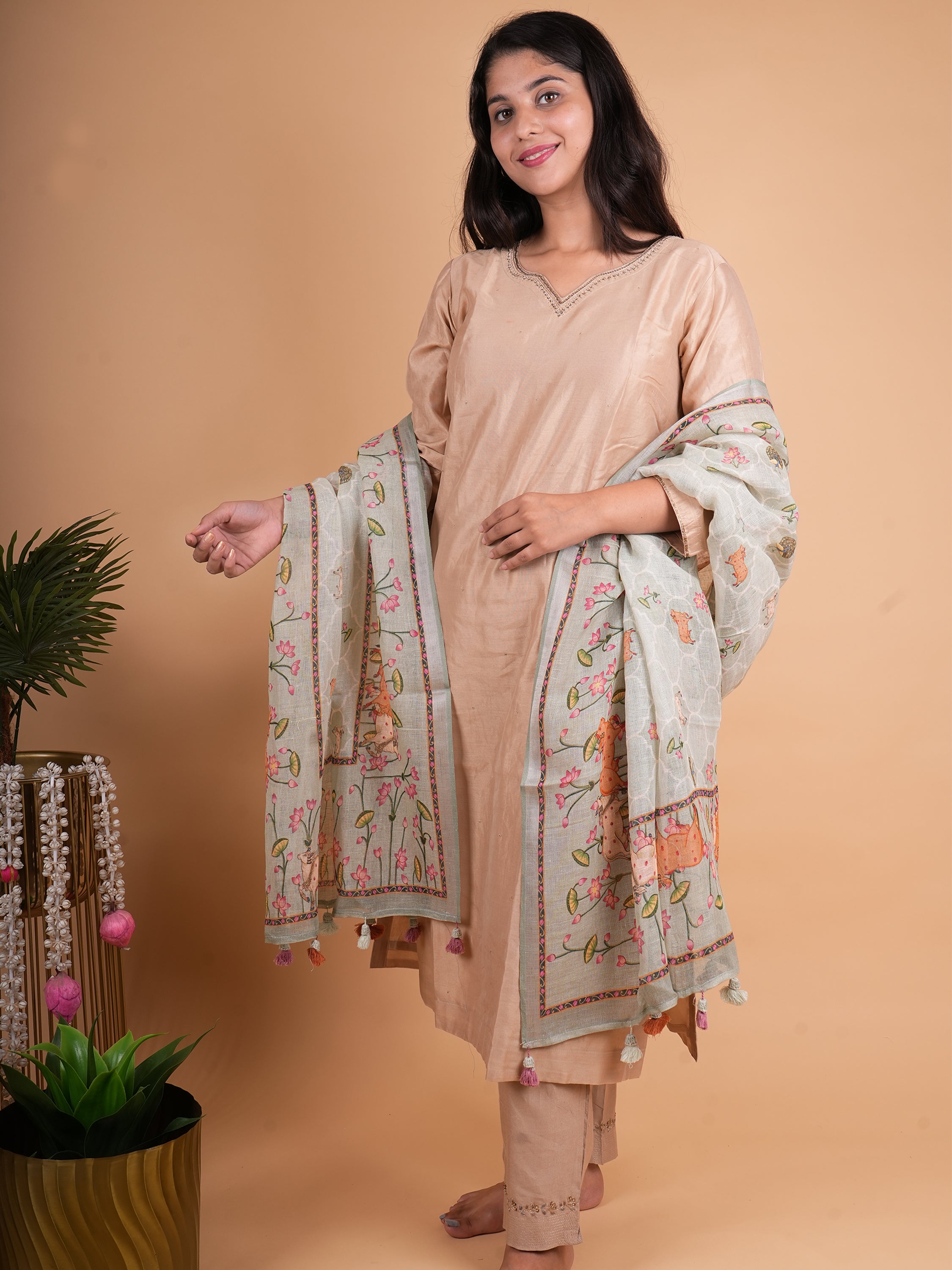 Pure Linen Pichwai Dupatta