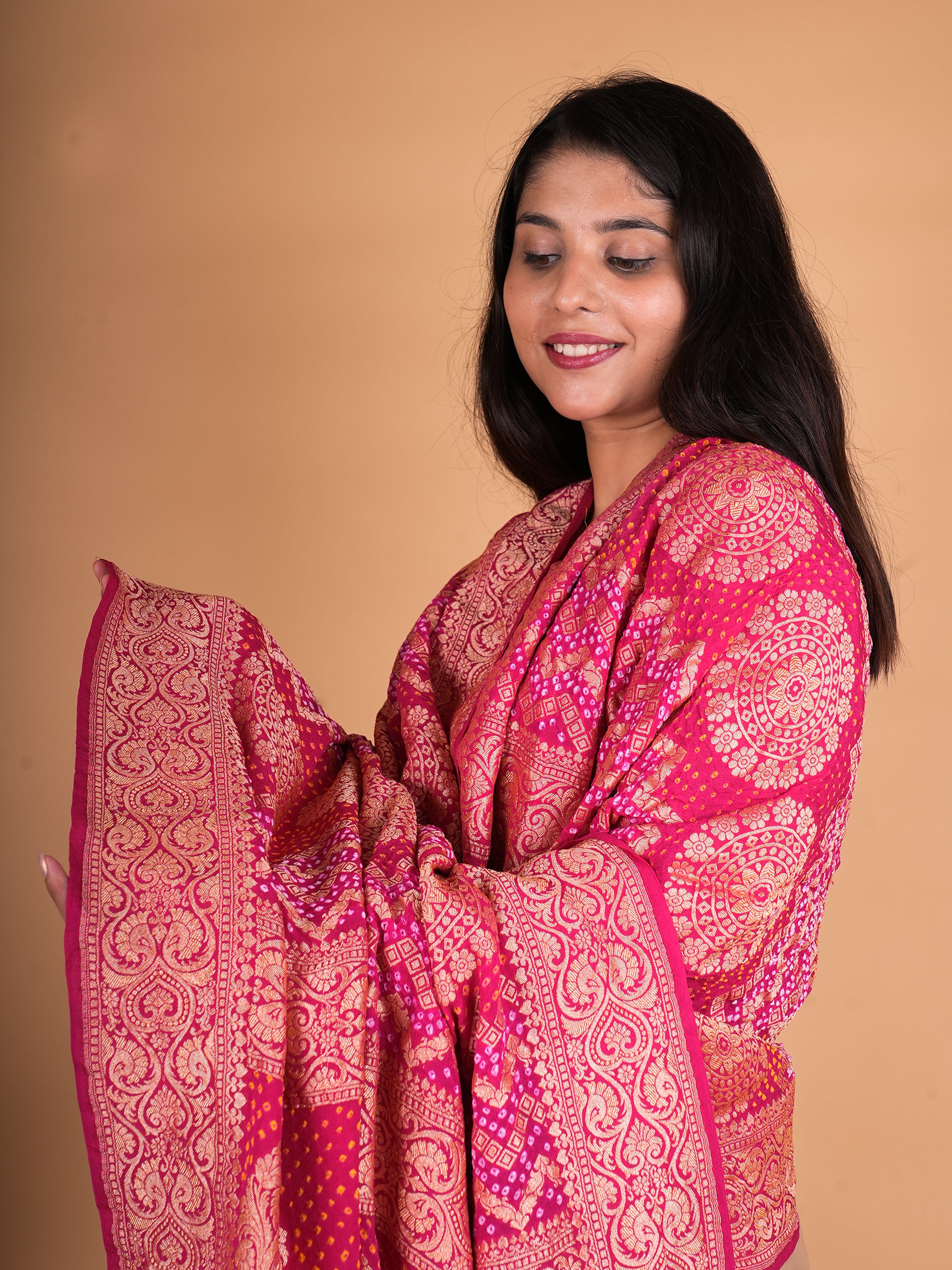 Pure Khaddi Georgette Neemzari Rai Bandhani Dupatta