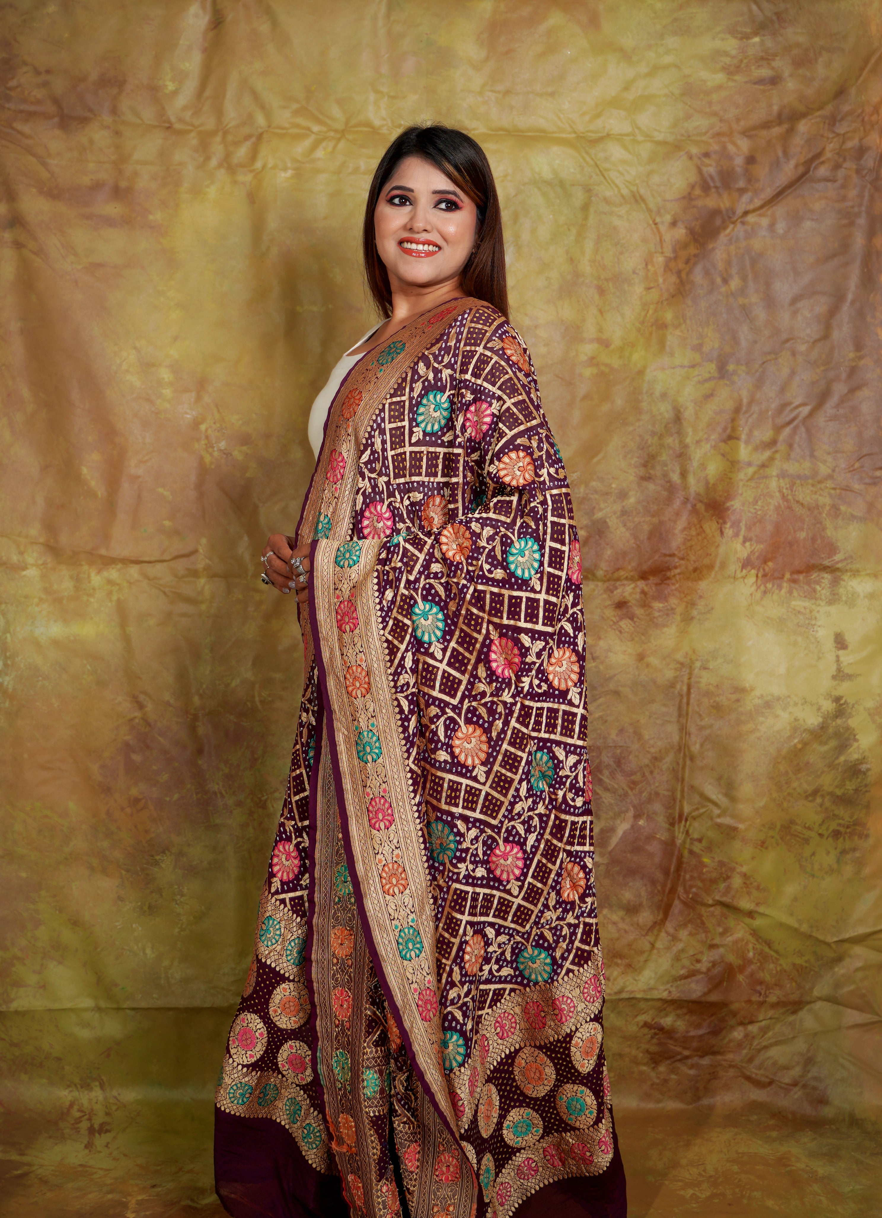 Neemzari Meenakari Bandhani Dupatta