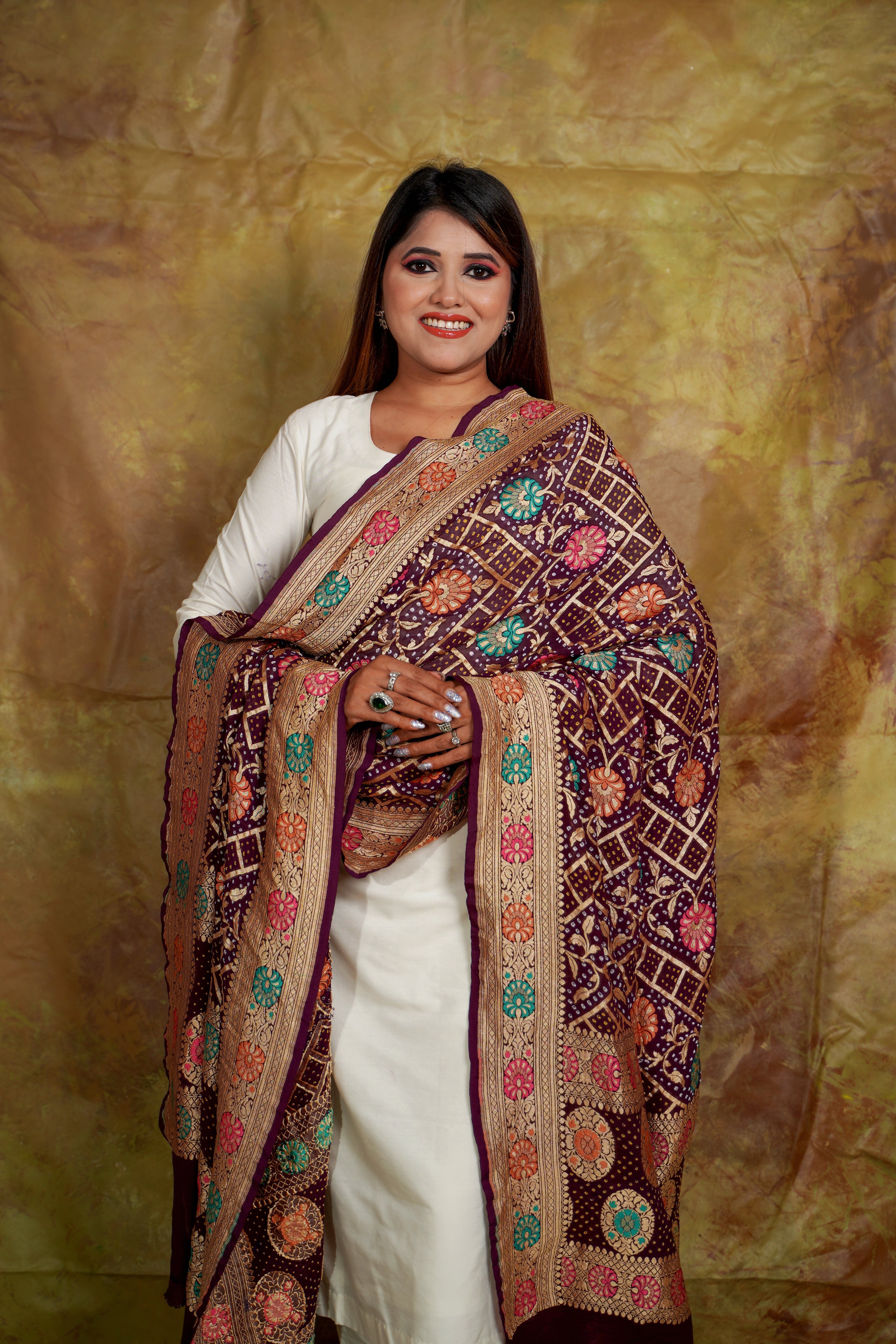 Neemzari Meenakari Bandhani Dupatta