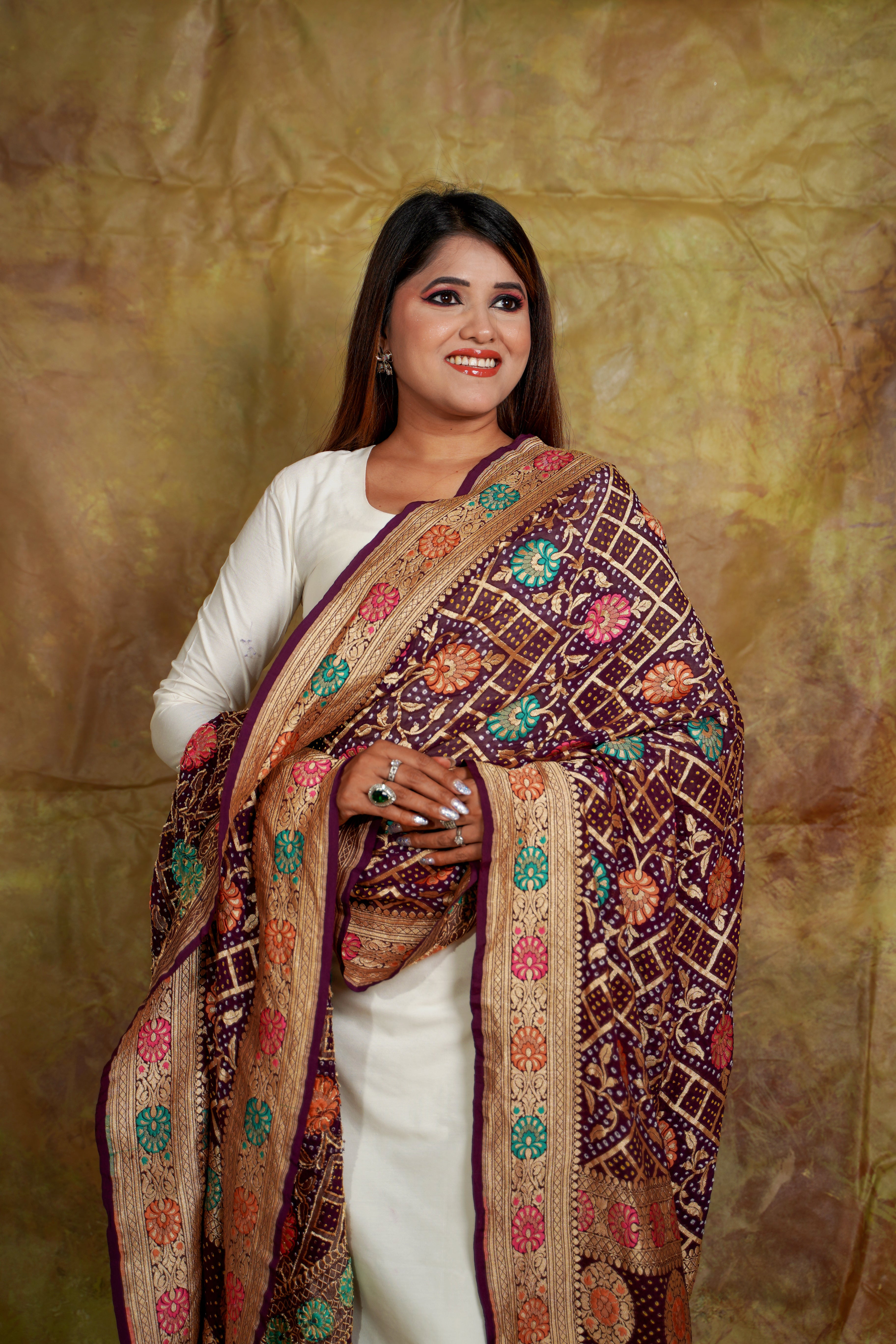 Neemzari Meenakari Bandhani Dupatta