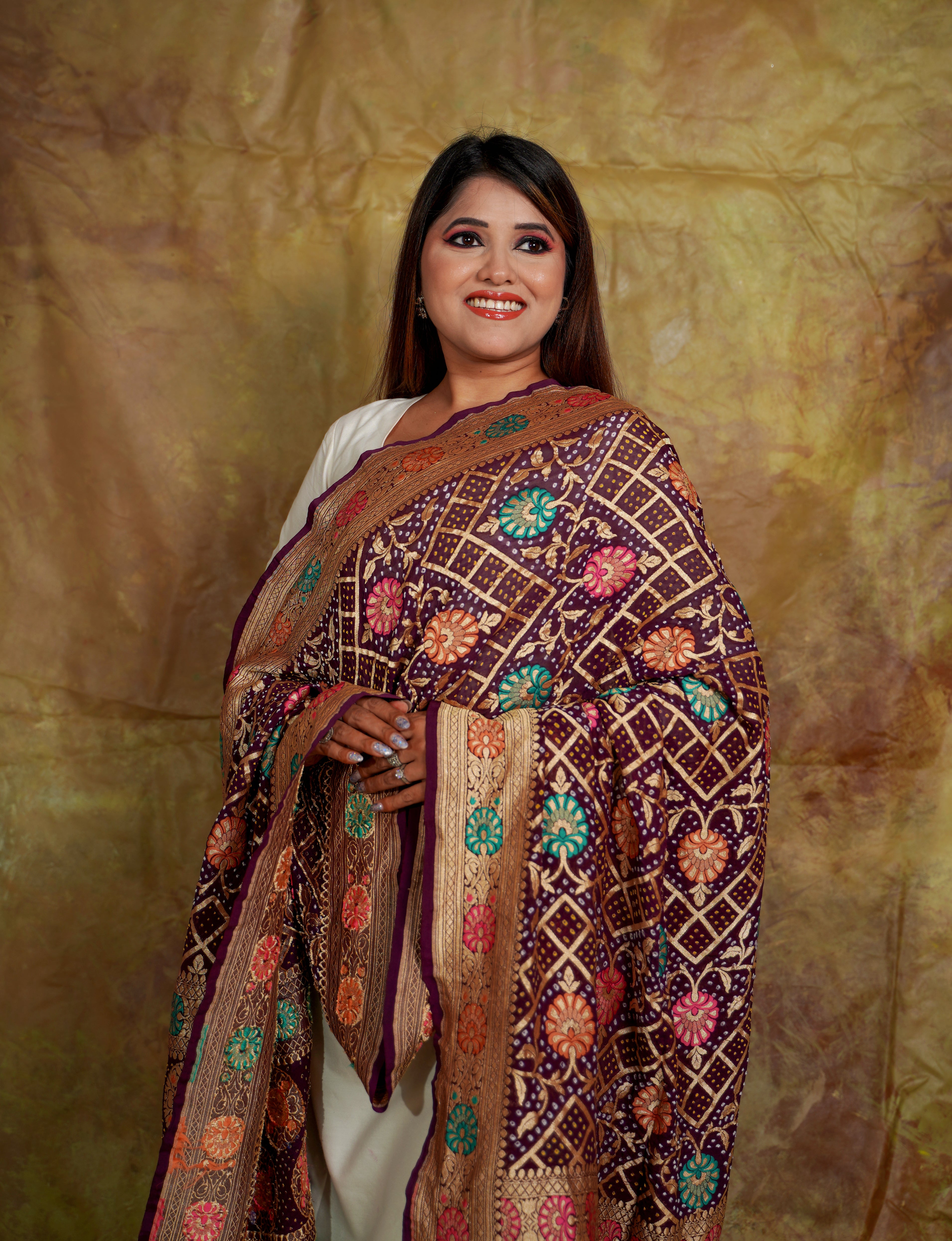 Neemzari Meenakari Bandhani Dupatta