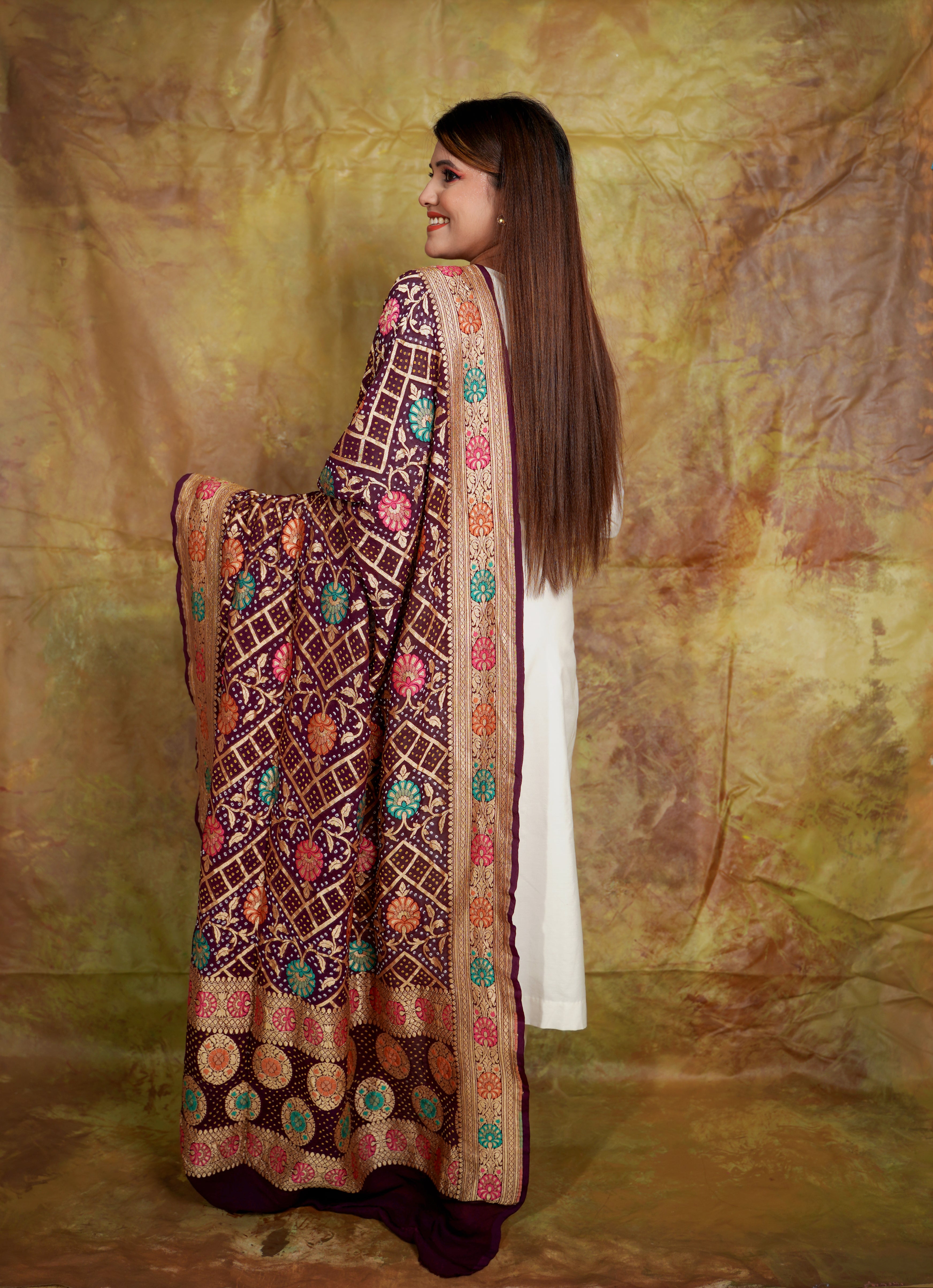 Neemzari Meenakari Bandhani Dupatta