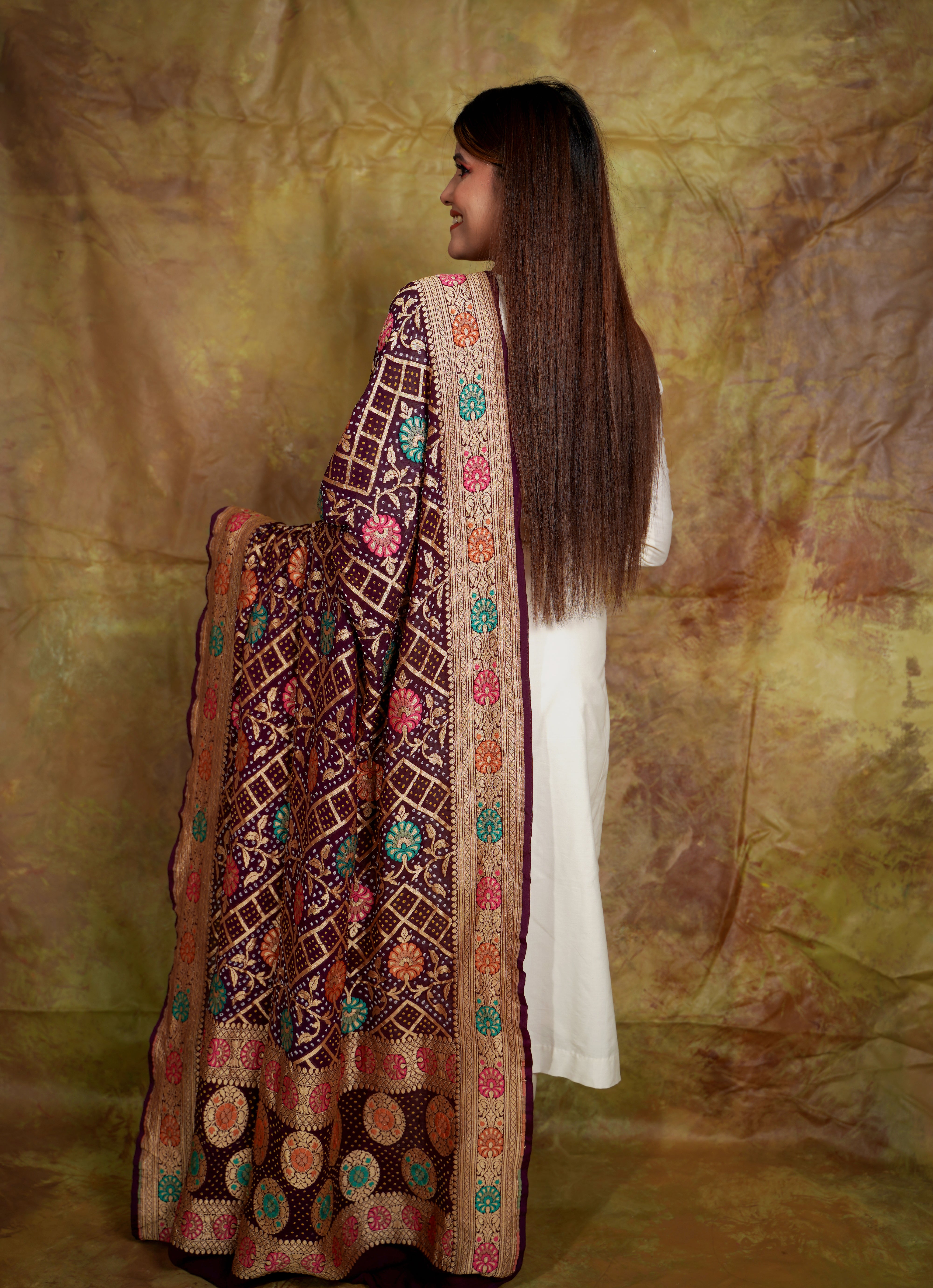 Neemzari Meenakari Bandhani Dupatta