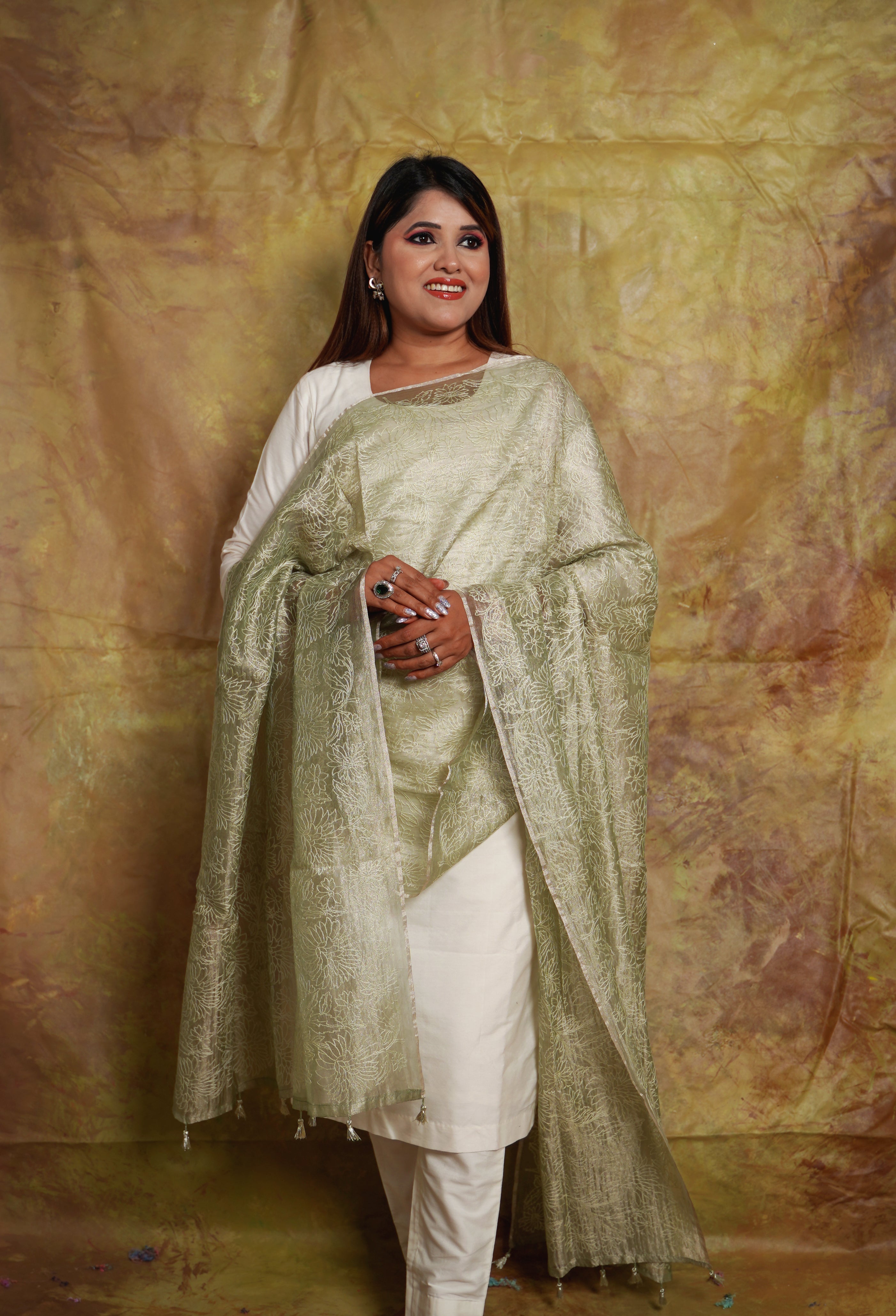 Banarasi Tissue Dupatta (Pastel Green)