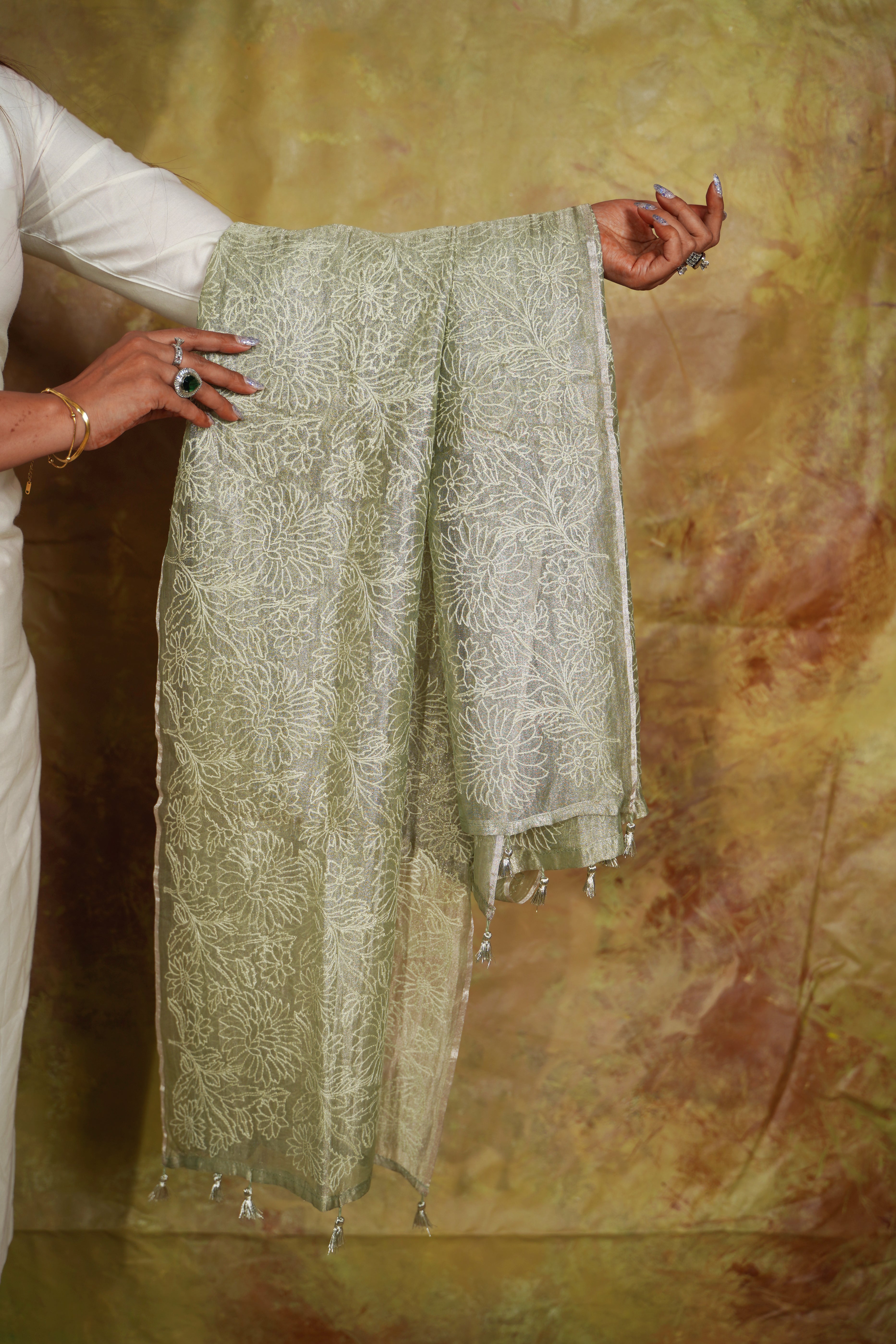 Banarasi Tissue Dupatta (Pastel Green)