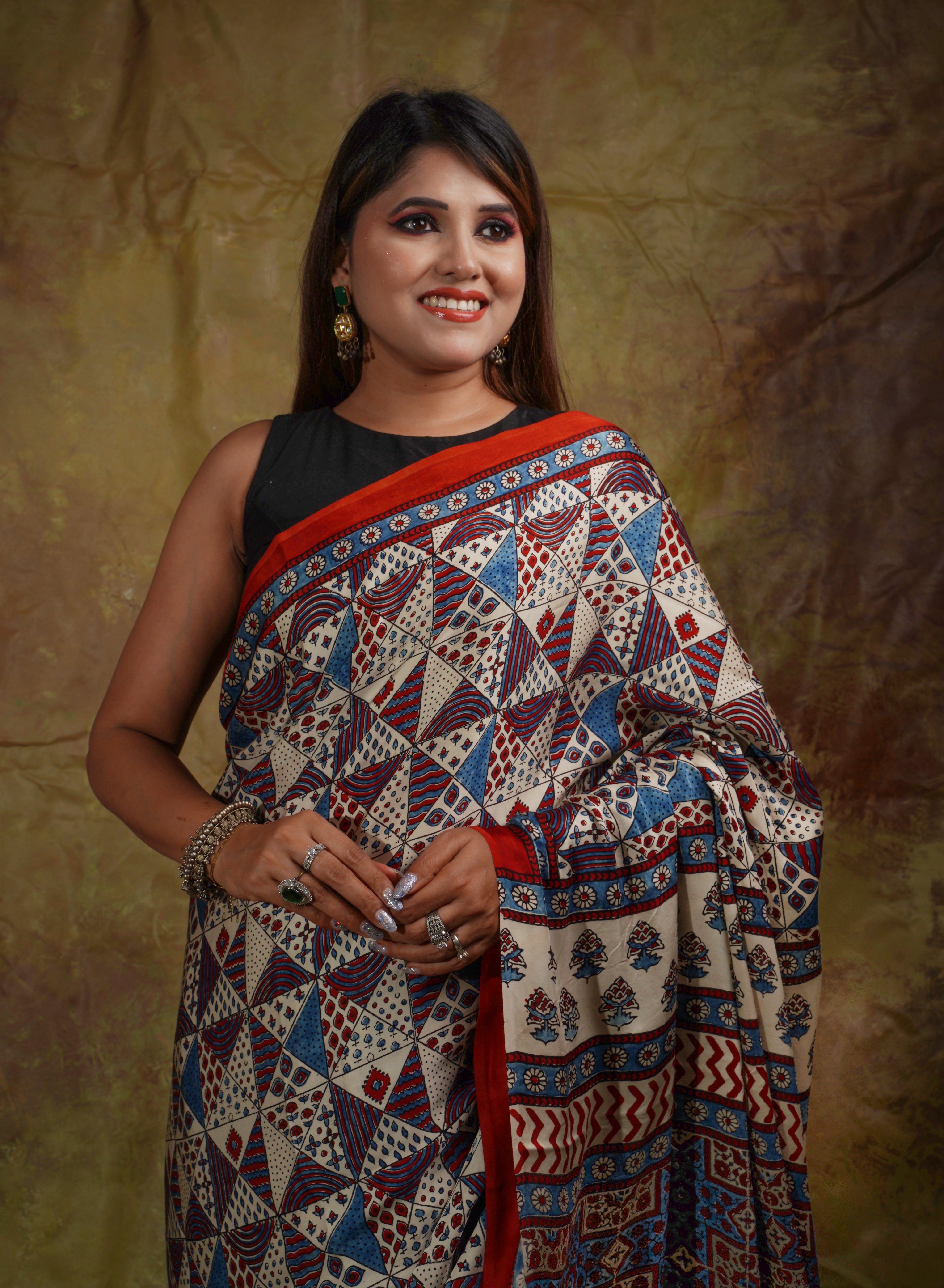 Ajrak Saree