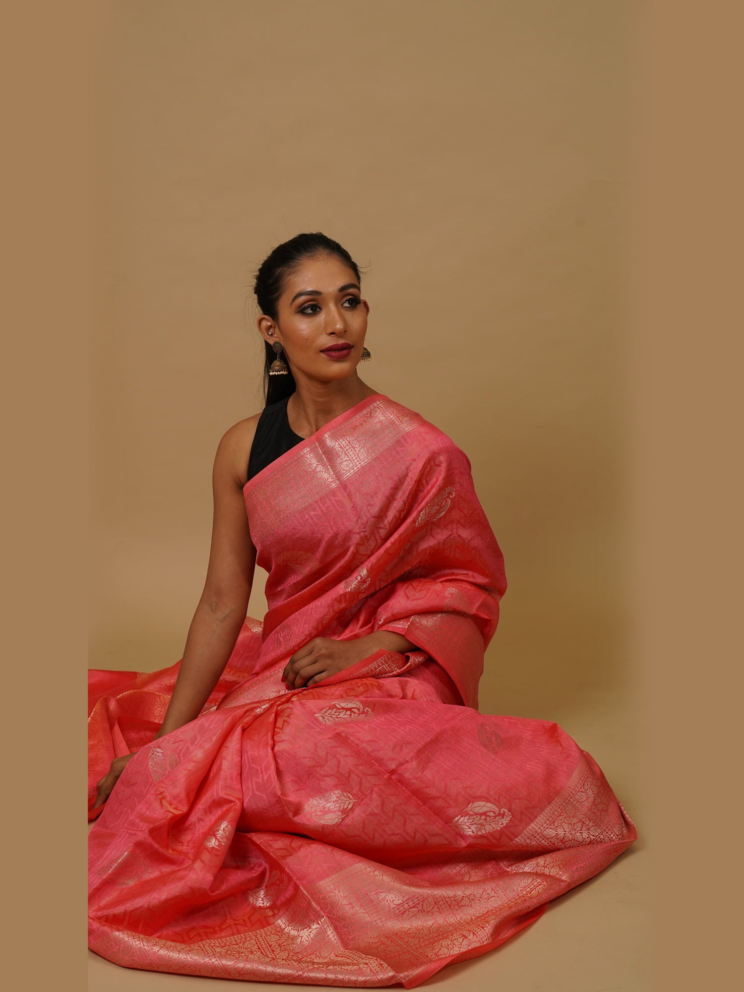 Handwoven Pastel Peach Chiniya Silk Saree with White Zari