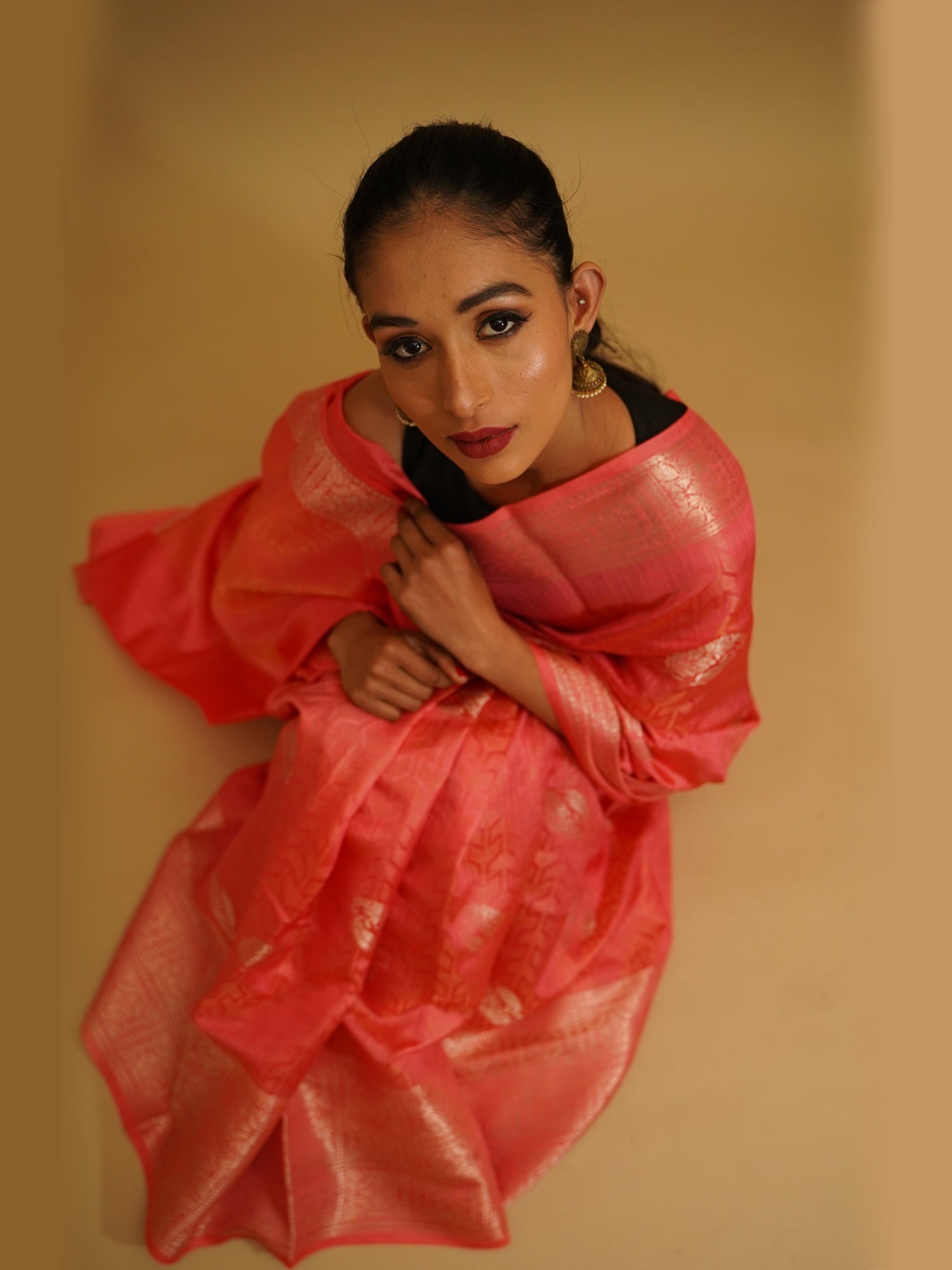 Handwoven Pastel Peach Chiniya Silk Saree with White Zari