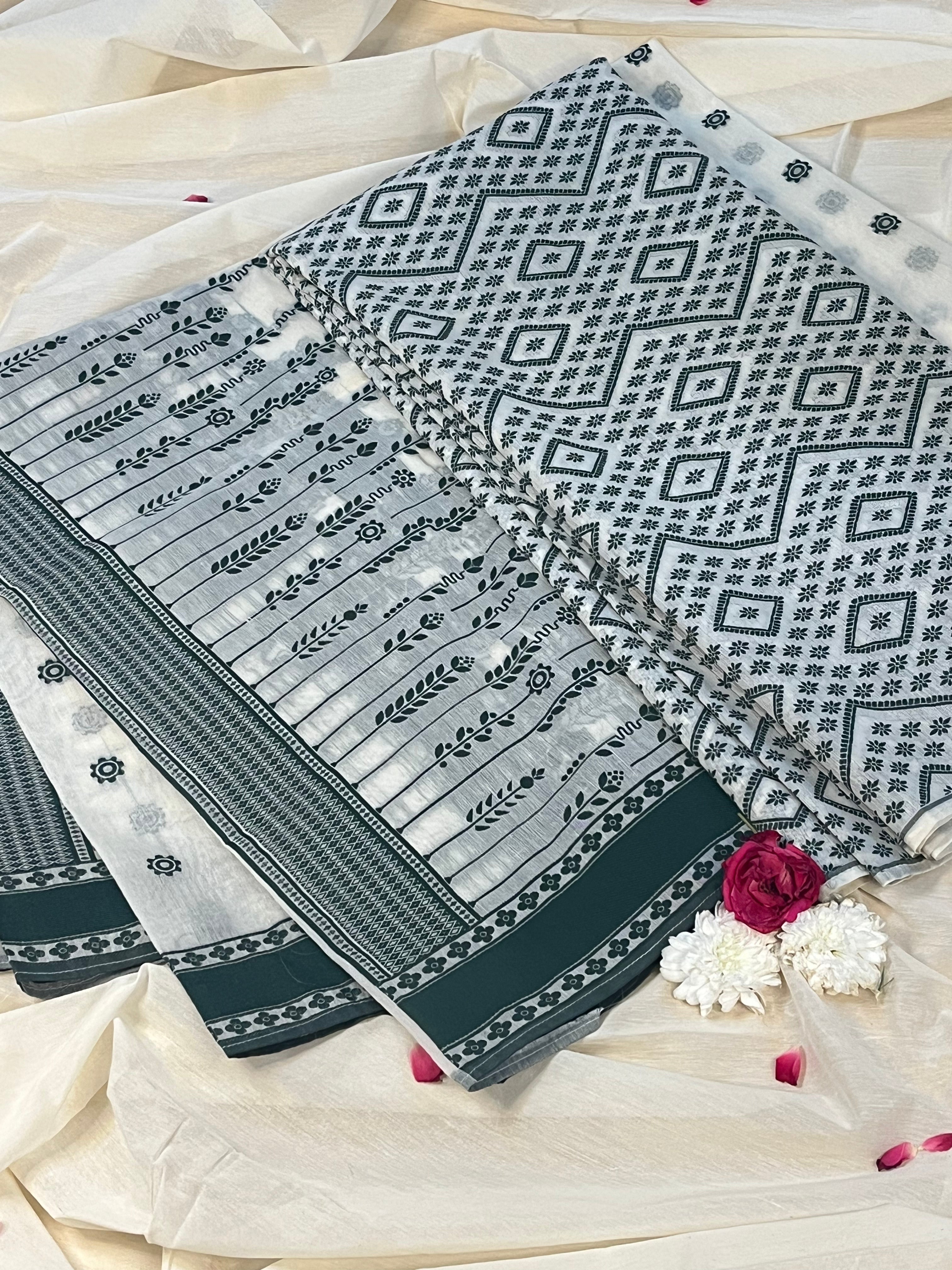 Cotton suits with jamdani weaving all over kurta and Dupattas with plain bottom