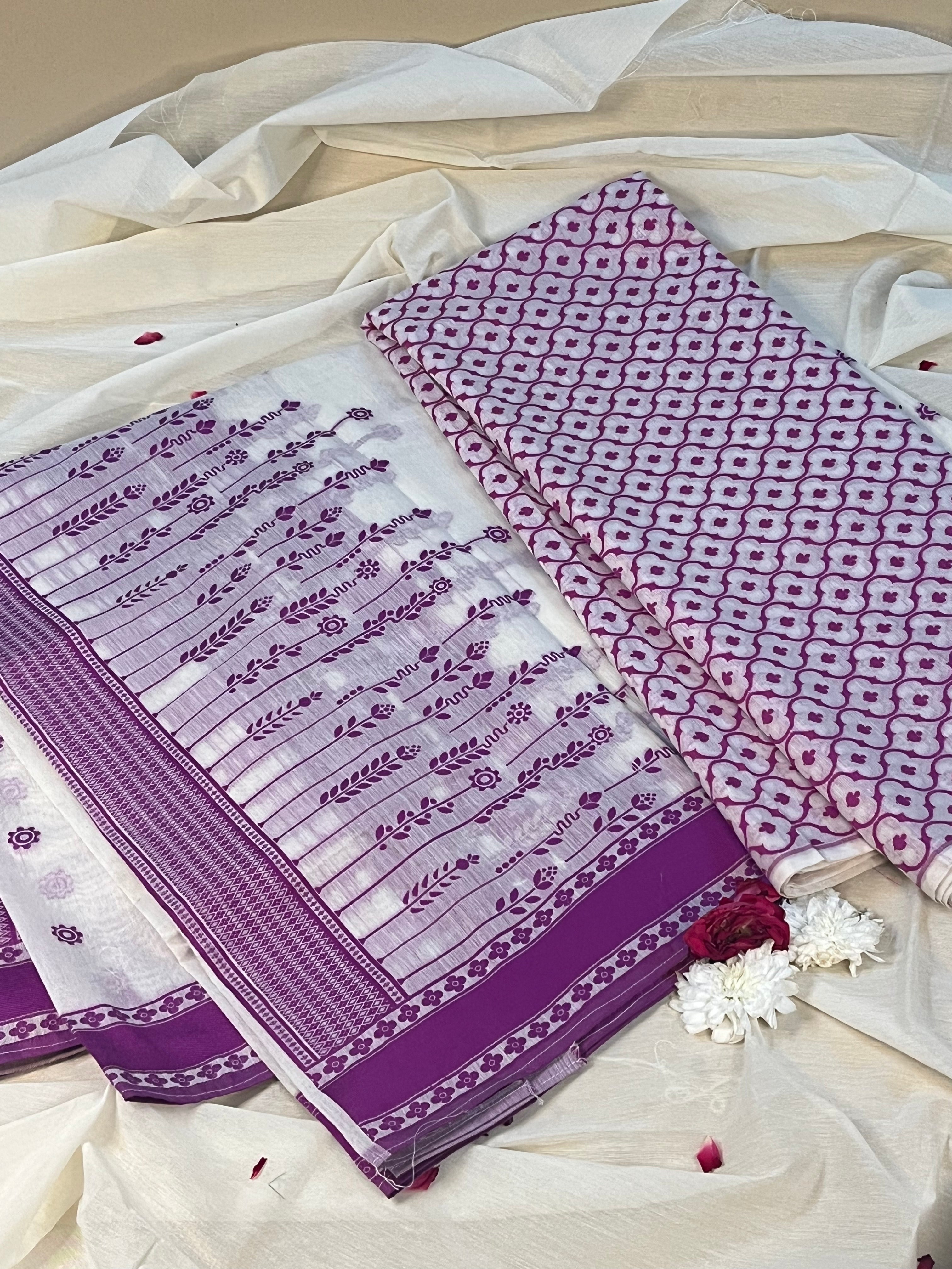 Cotton suits with jamdani weaving all over kurta and Dupattas with plain bottom