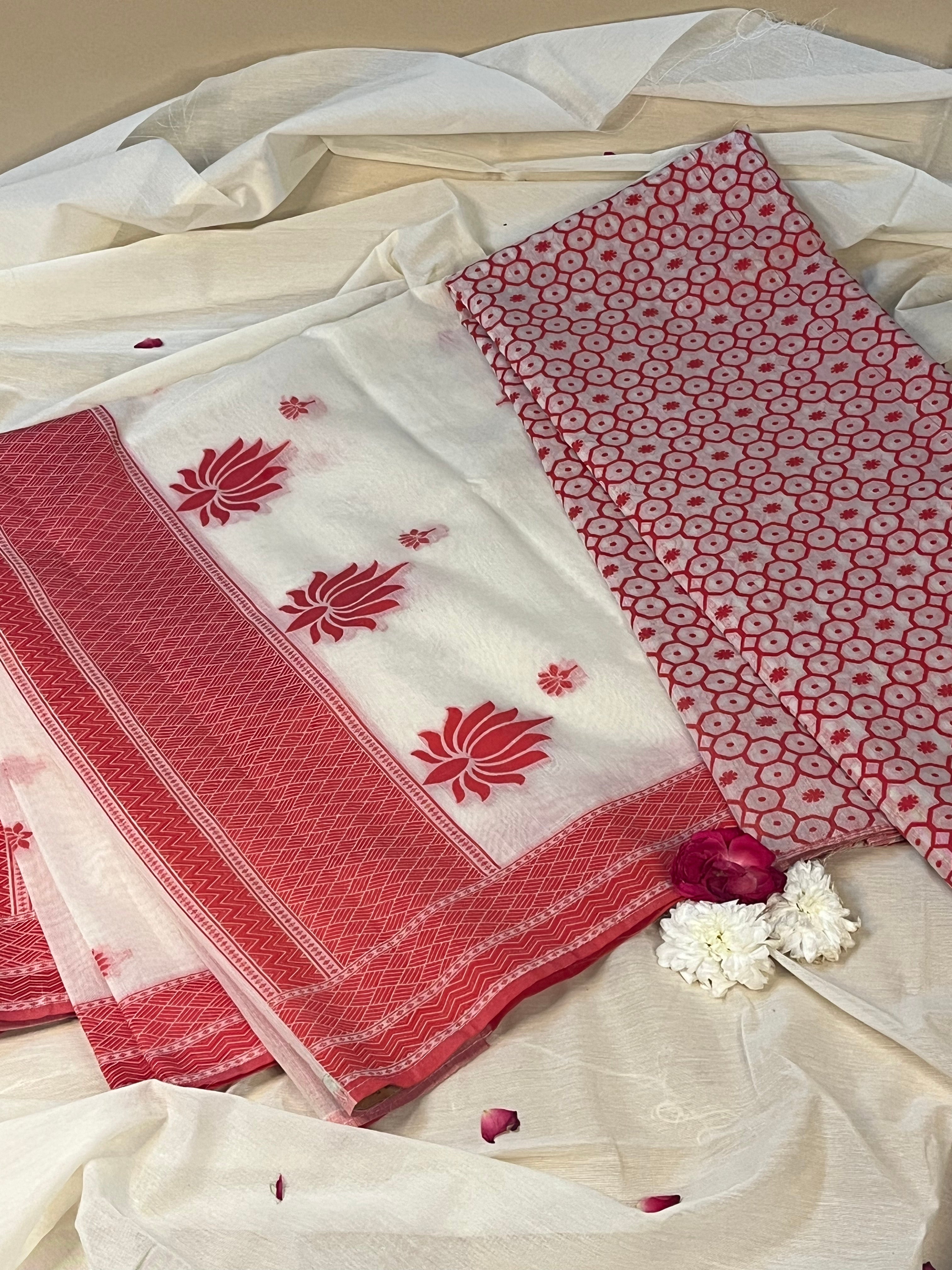 Cotton suits with jamdani weaving all over kurta and Dupattas with plain bottom