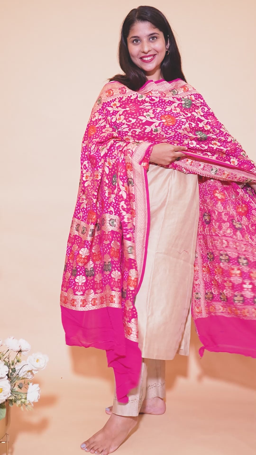Pure Khaddi Georgette Neemzari Meenakari Bandhani Dupatta