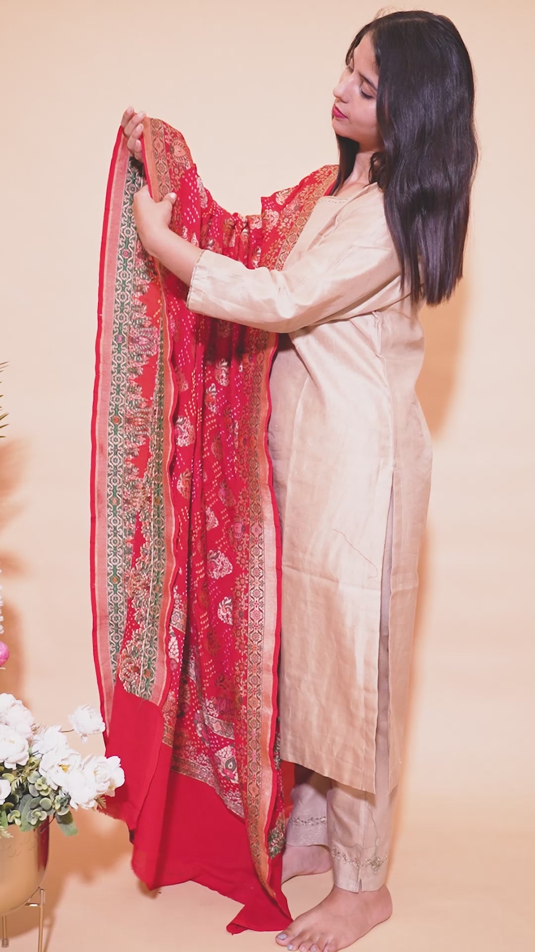 Pure Khaddi Georgette Neemzari Tilfi Bandhani Dupatta