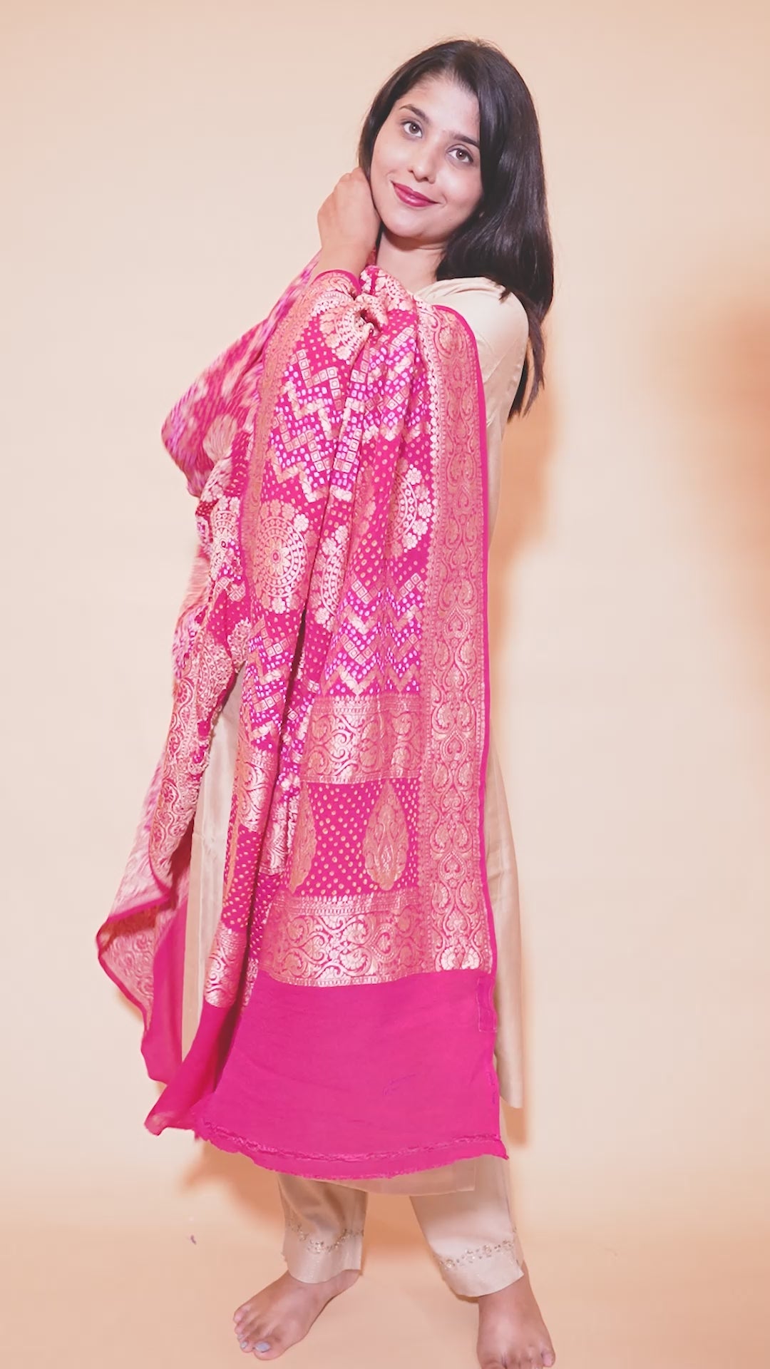 Pure Khaddi Georgette Neemzari Rai Bandhani Dupatta