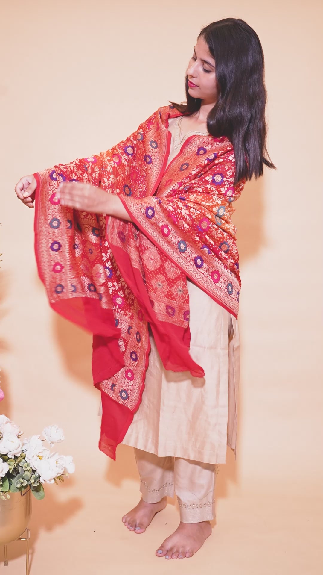 Pure Khaddi Georgette Neemzari Meenakari Rai Bandhani Dupatta